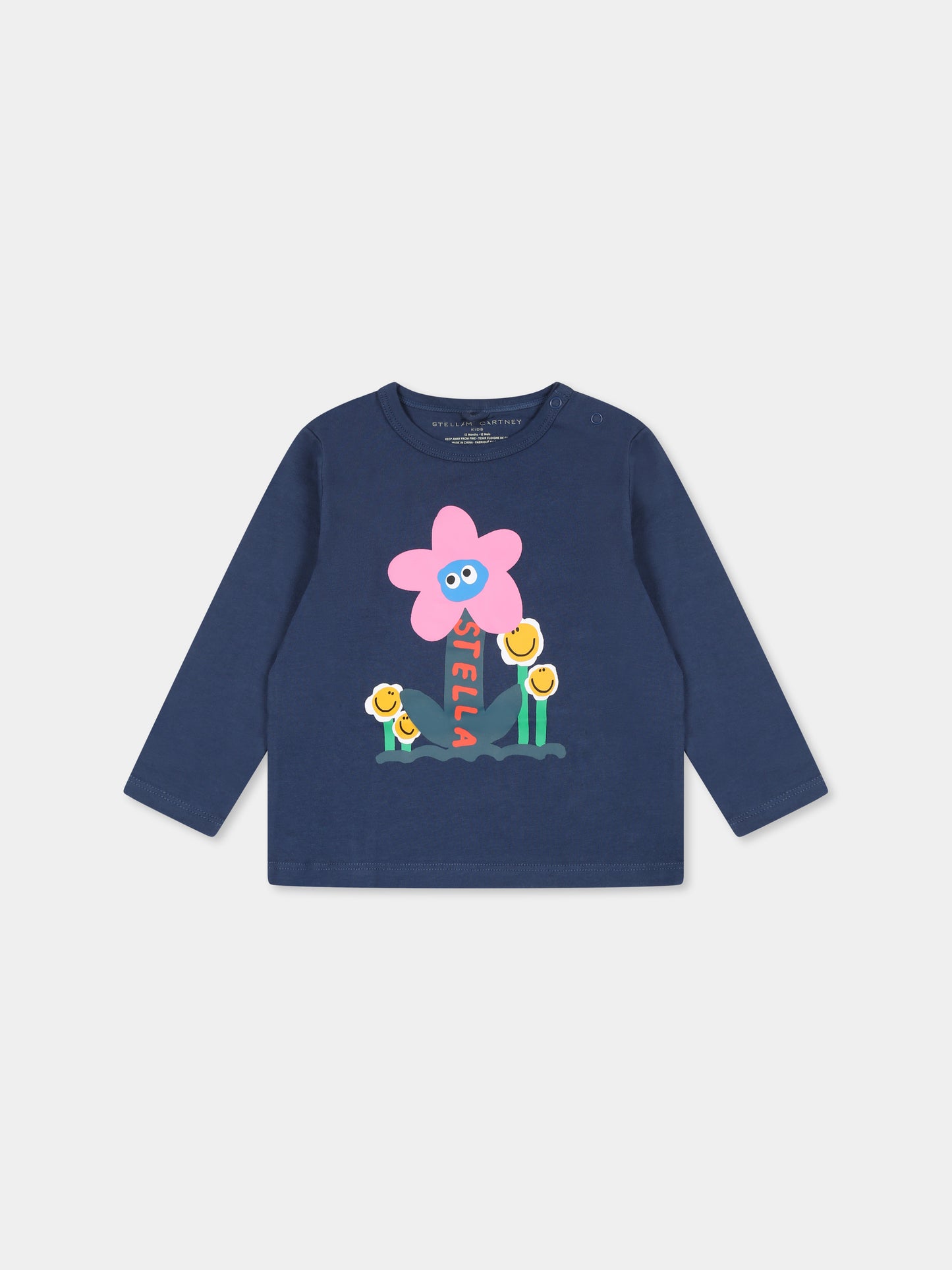 T-shirt verde per neonata con fiori,Stella Mccartney Kids,TT8030 Z0434 618