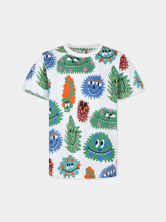 T-shirt bianca per bambino con mostri all over,Stella Mccartney Kids,TT8Q31 Z1392 101MC