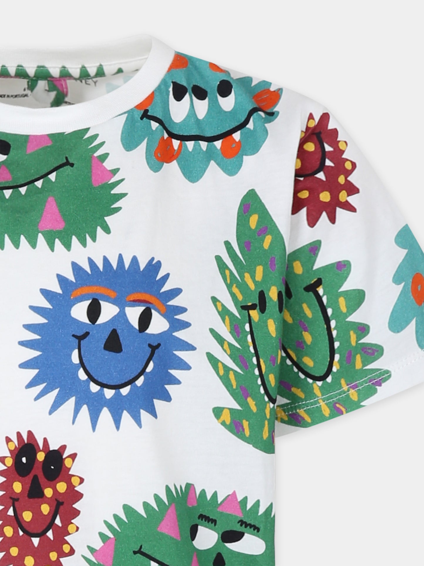 T-shirt bianca per bambino con mostri all over,Stella Mccartney Kids,TT8Q31 Z1392 101MC