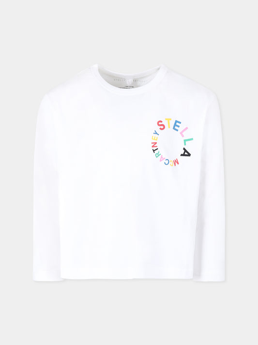 T-shirt bianca per bambina con logo,Stella Mccartney Kids,TT8C70 Z0434 100