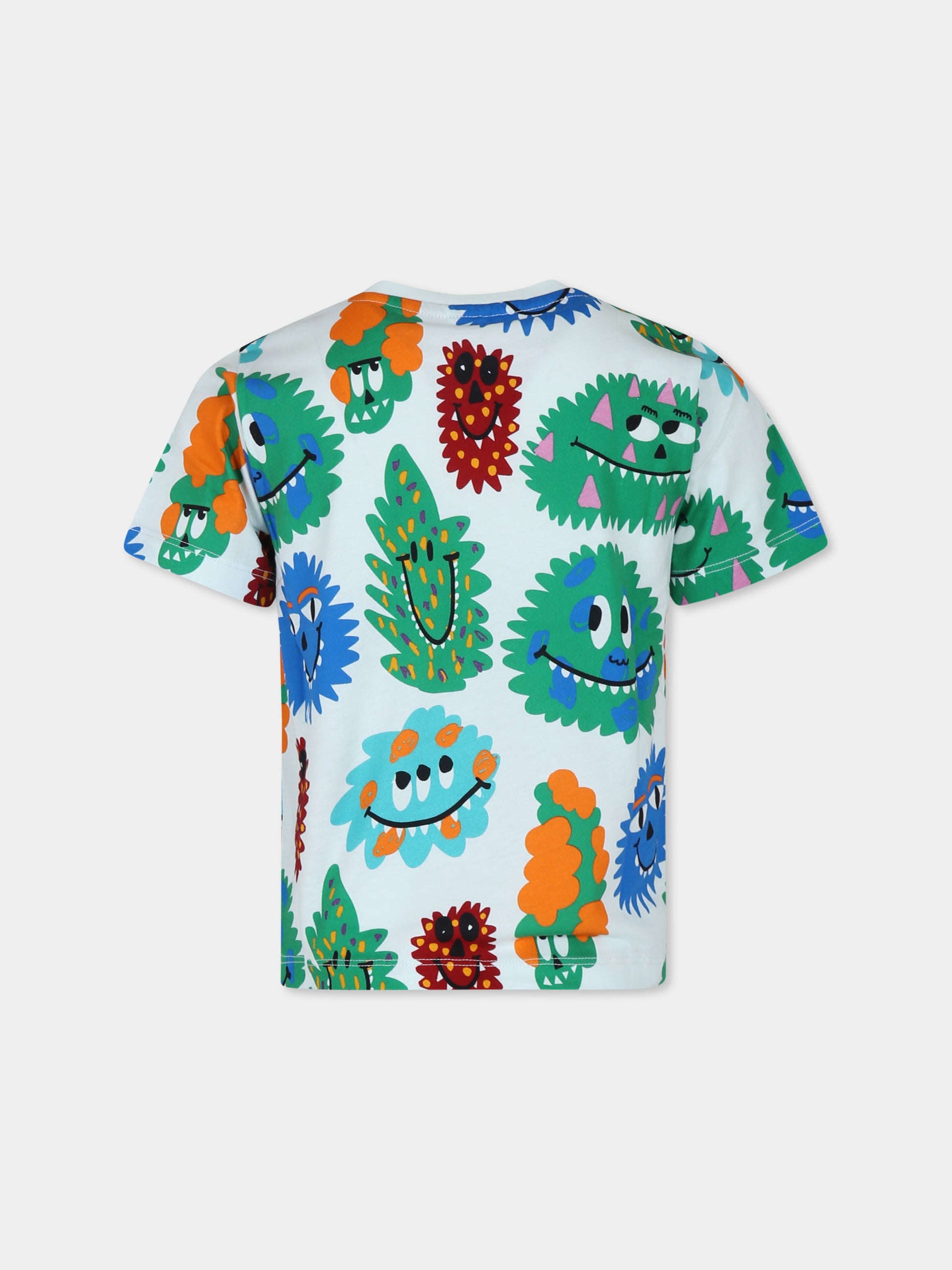 T-shirt celeste per bambino con mostri all over,Stella Mccartney Kids,TT8Q31 Z1392 101MC