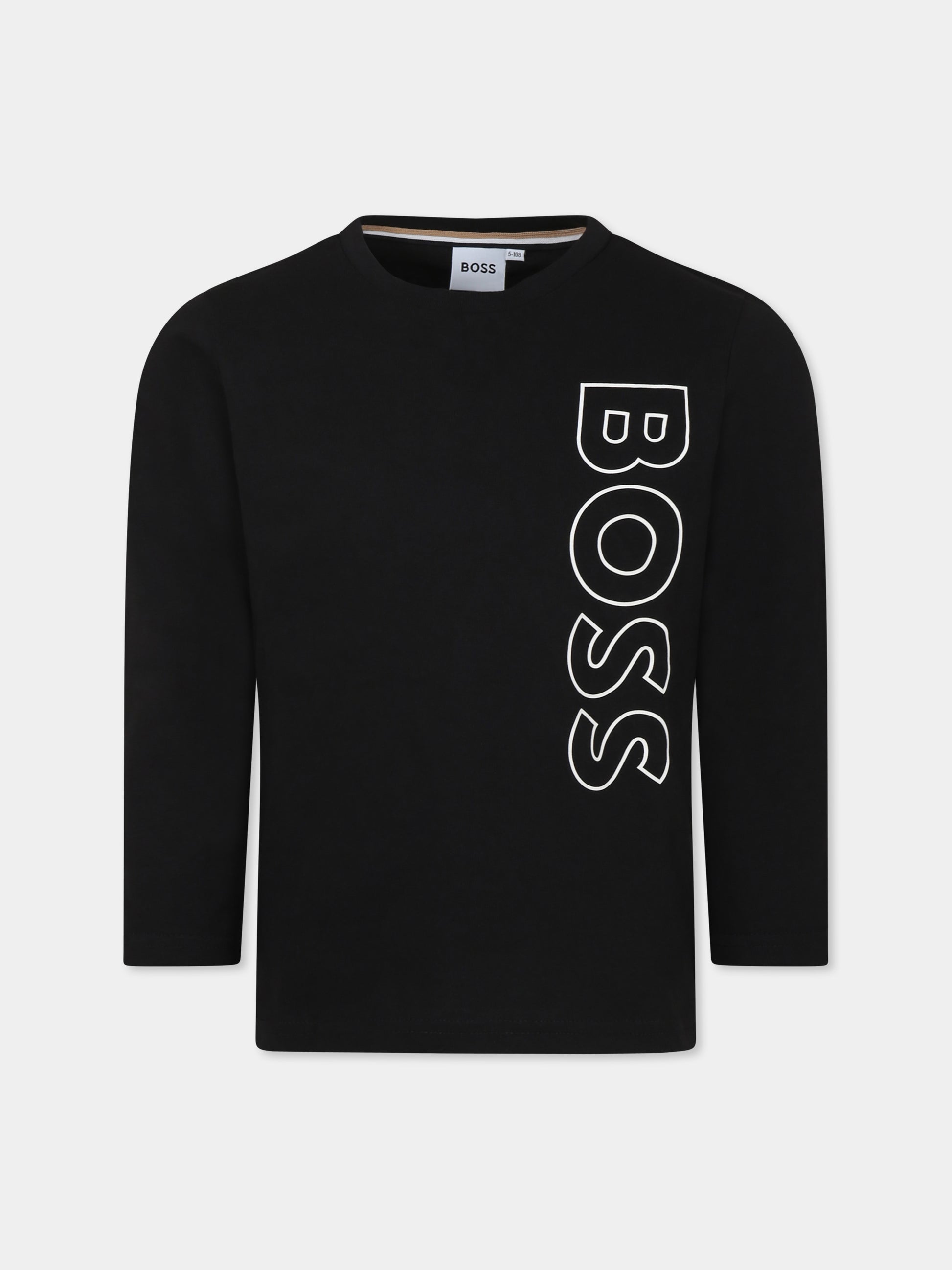 T-shirt nera per bambino con logo,Boss,J25O68 09B