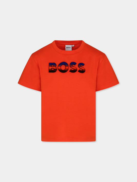 T-shirt arancione per bambino con logo,Boss,J25O77 41C