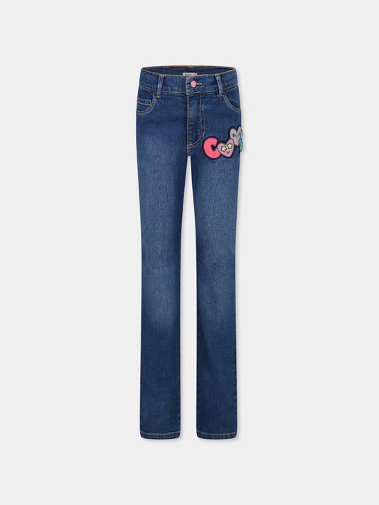 Jeans blu per bambina con ricami e logo,Billieblush,U14678 Z10