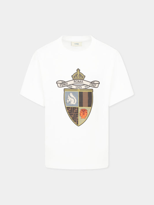 White t-shirt for boy with crest