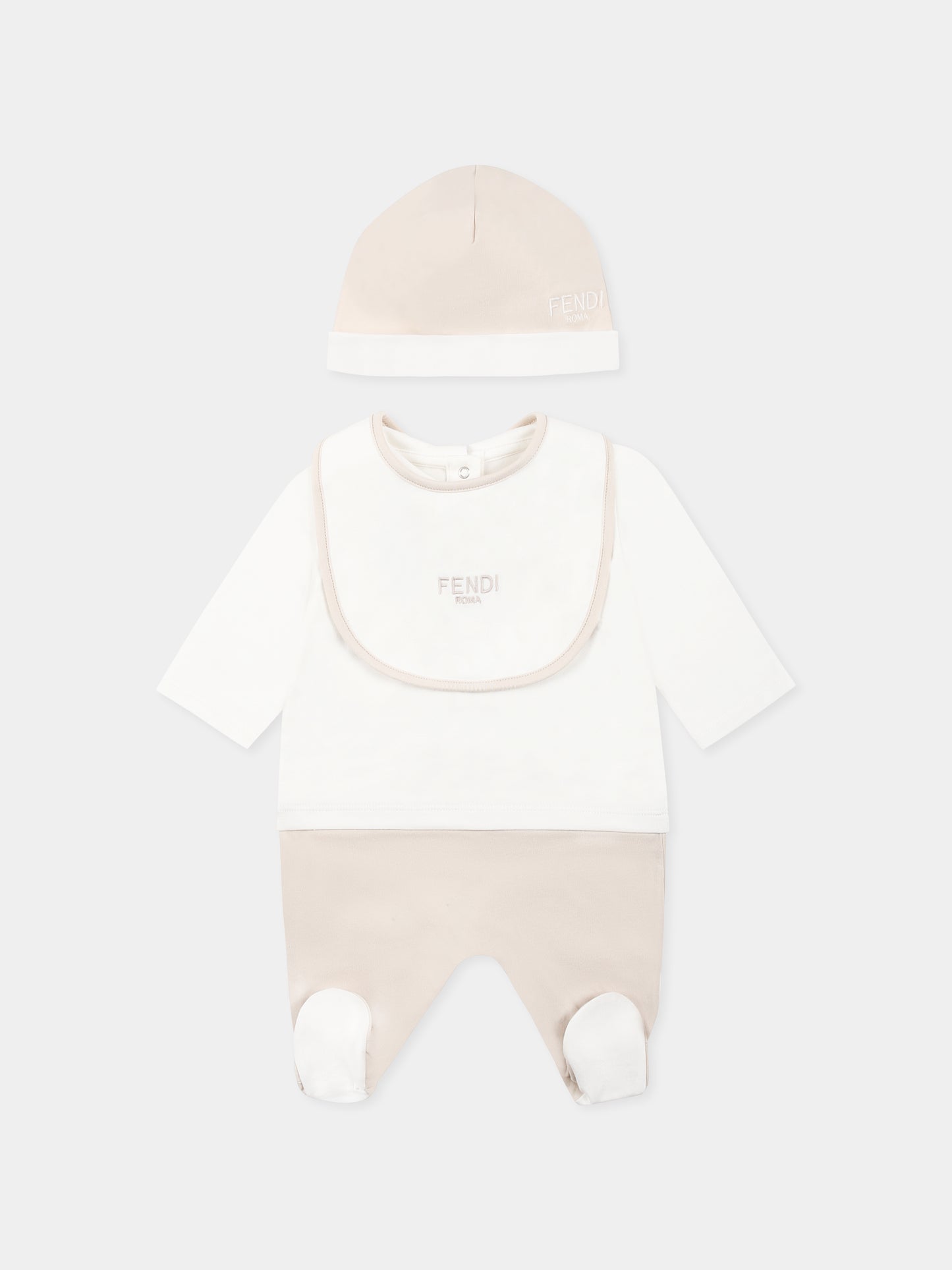 Beige babygrow set for babykids with logo