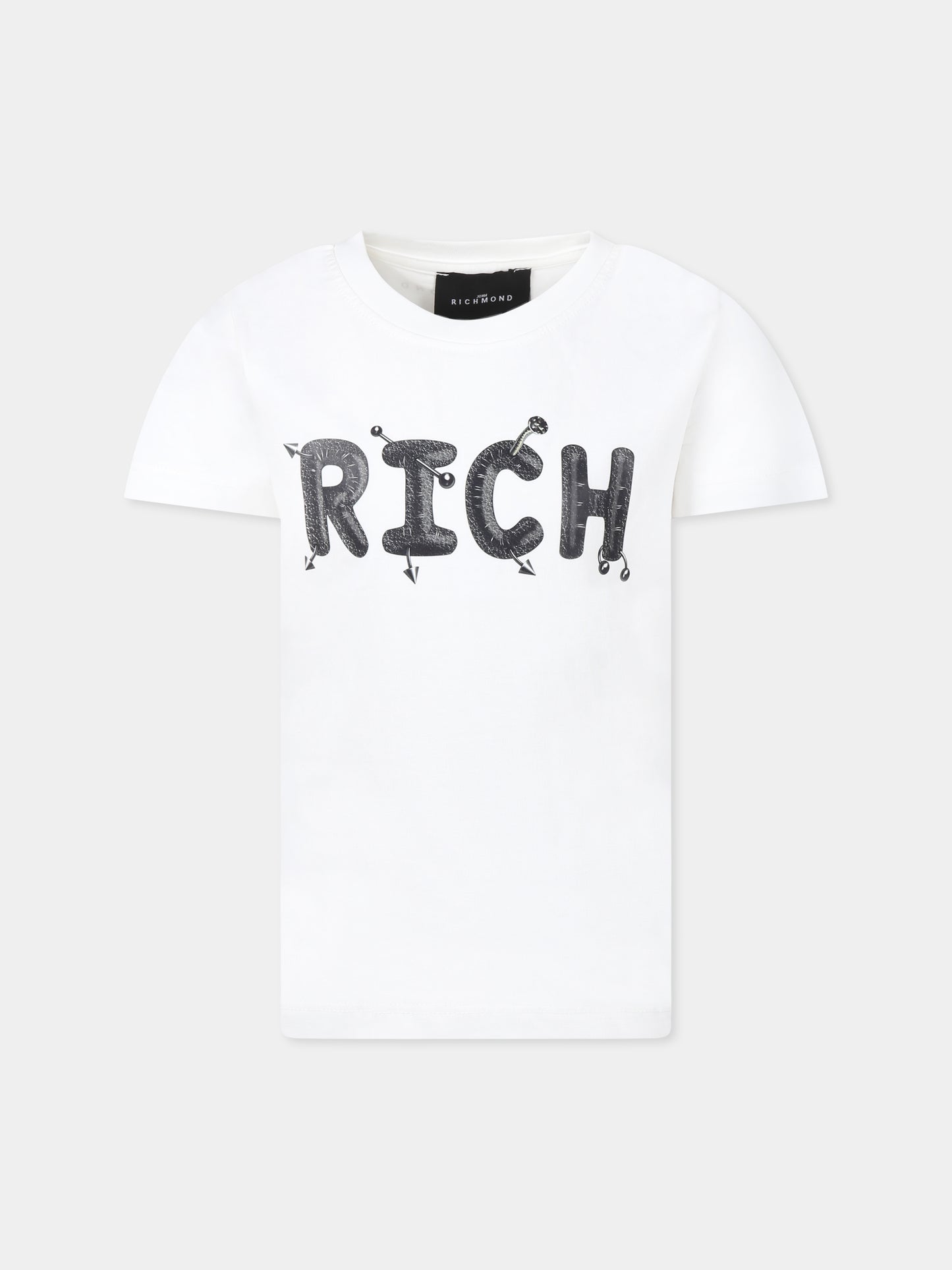 T-shirt bianca per bambino con logo,Richmond,RBA24141TS OFF-WHITE