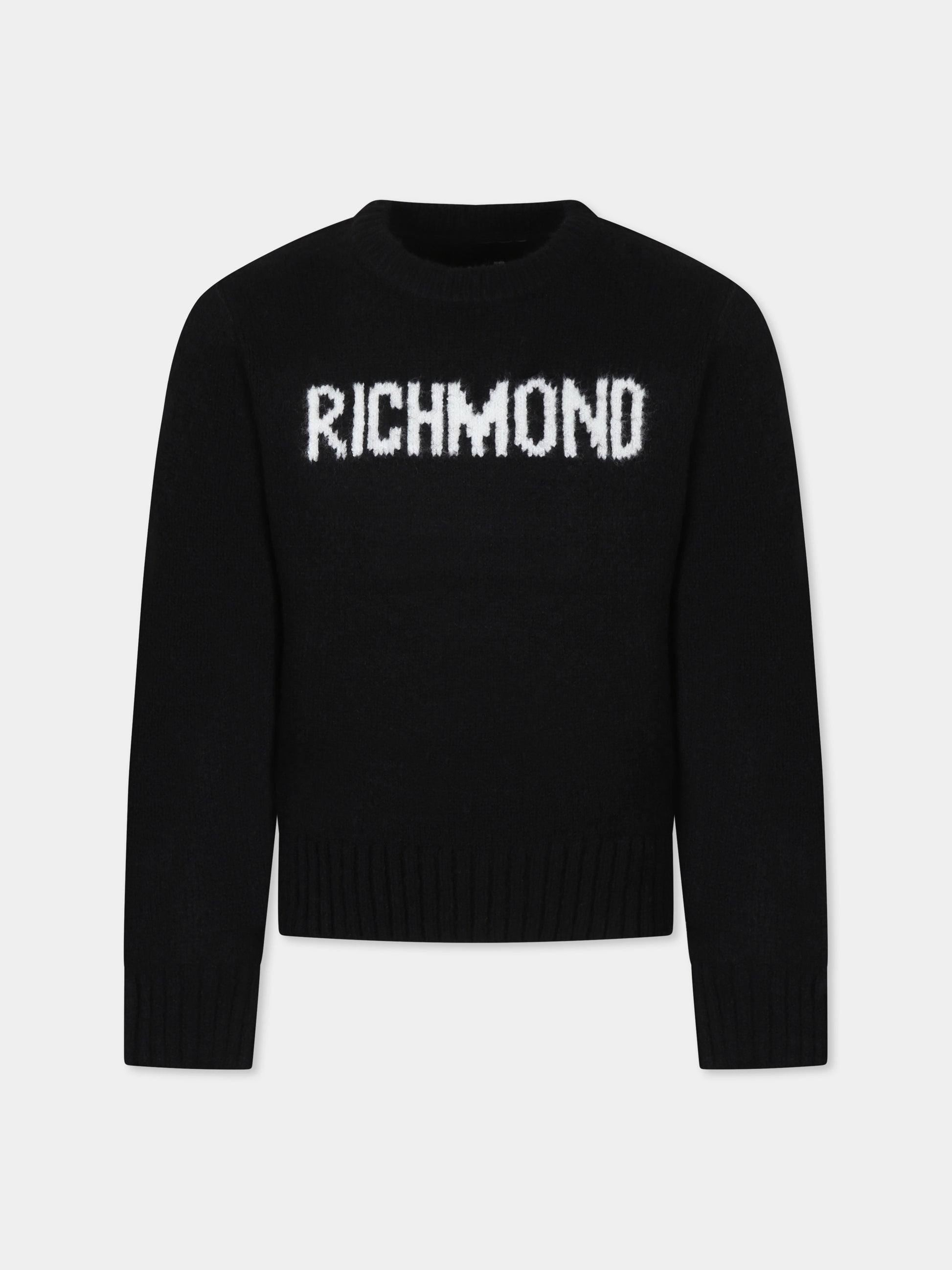 Maglione nero per bambino con logo,Richmond,RBA24161MA BLACK