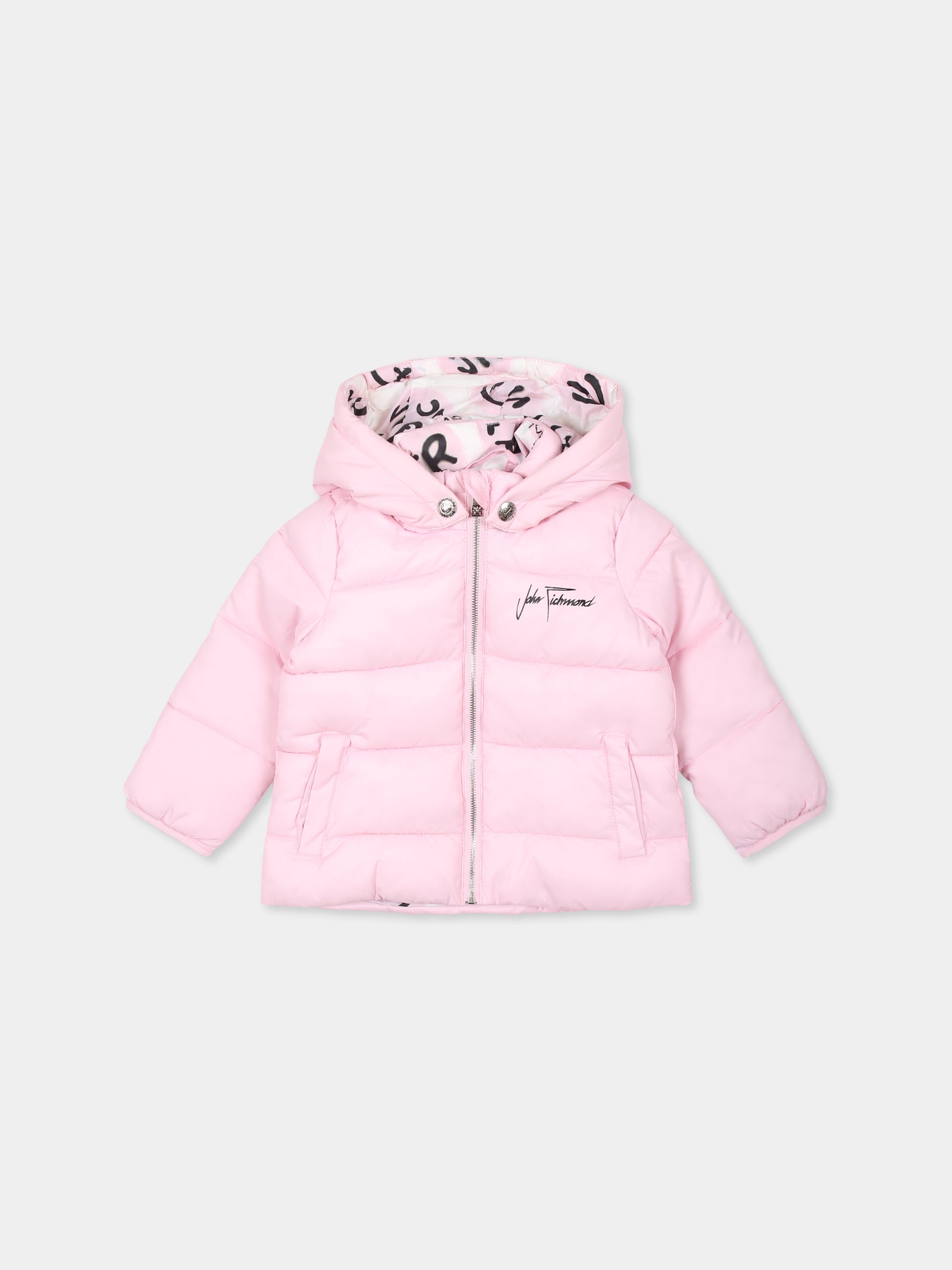 Piumino rosa per bambina con logo,Richmond,RIA24002PI PINK LIGHT