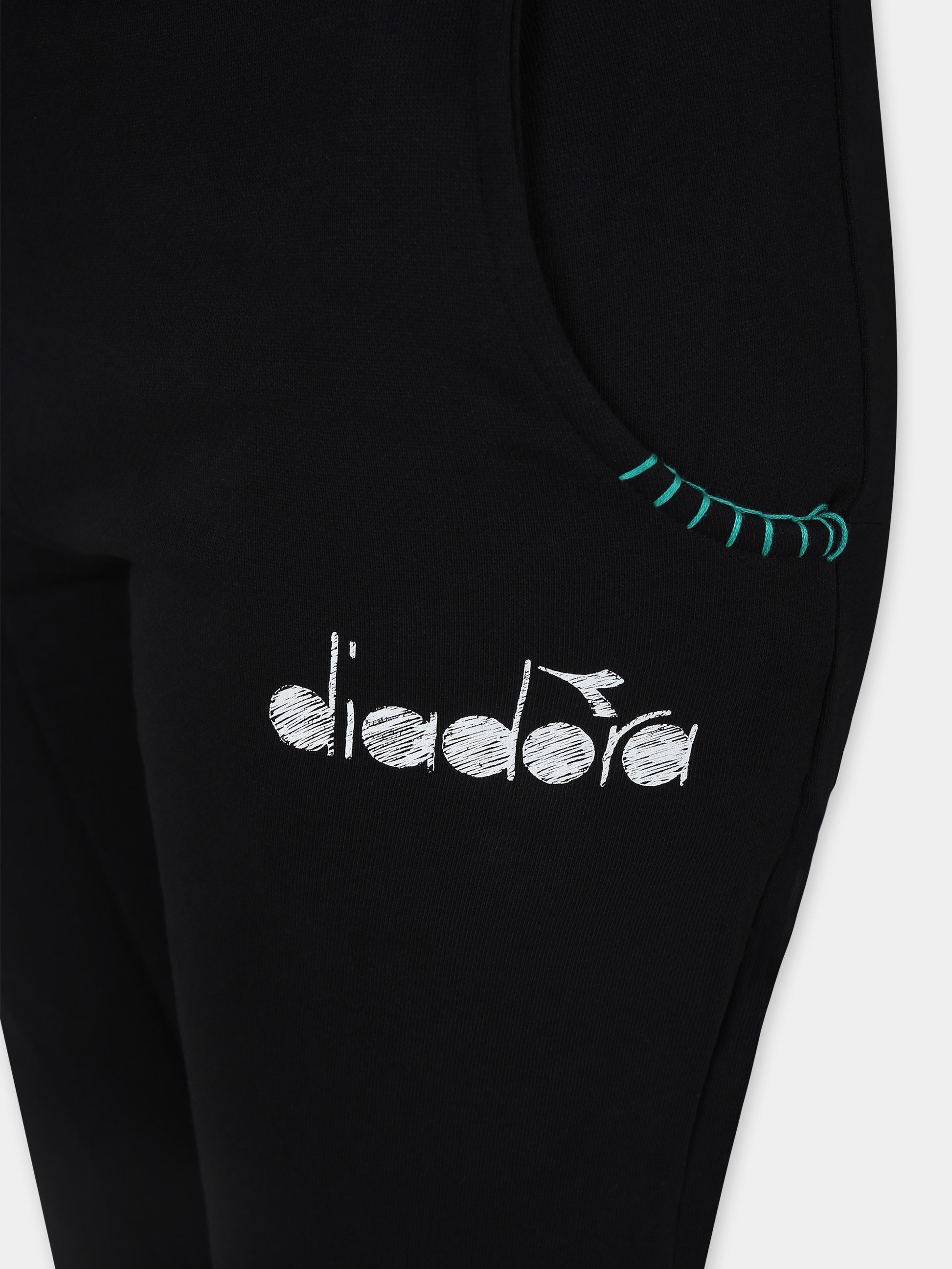 Pantaloni neri per bambina con logo,Diadora Kids,F3DIJGFP101 110