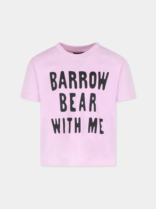 T-shirt rosa per bambini con logo e stampa Bear,Barrow,F4BKJUTH073 BW014