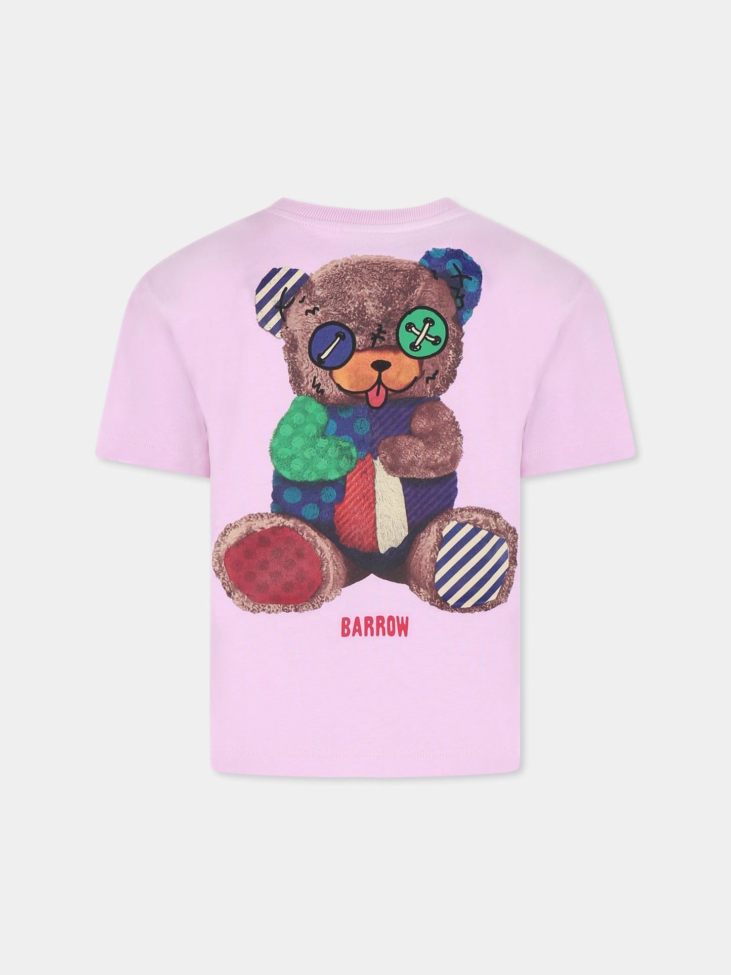 T-shirt rosa per bambini con logo e stampa Bear,Barrow,F4BKJUTH073 BW014