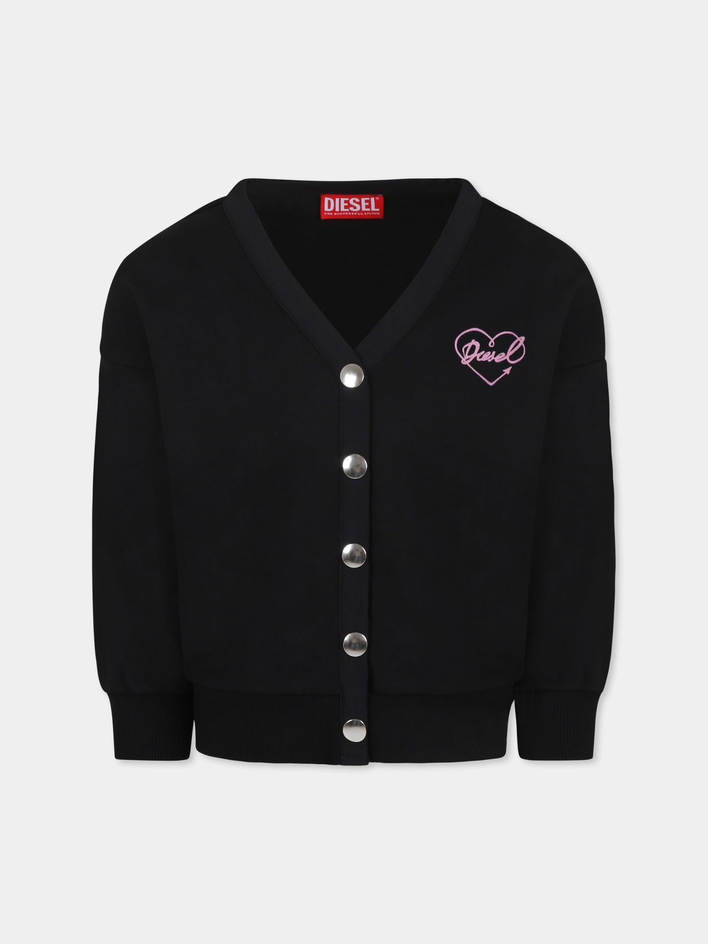 Cardigan nero per bambina con logo,Diesel,J02027 KYAU6 K900