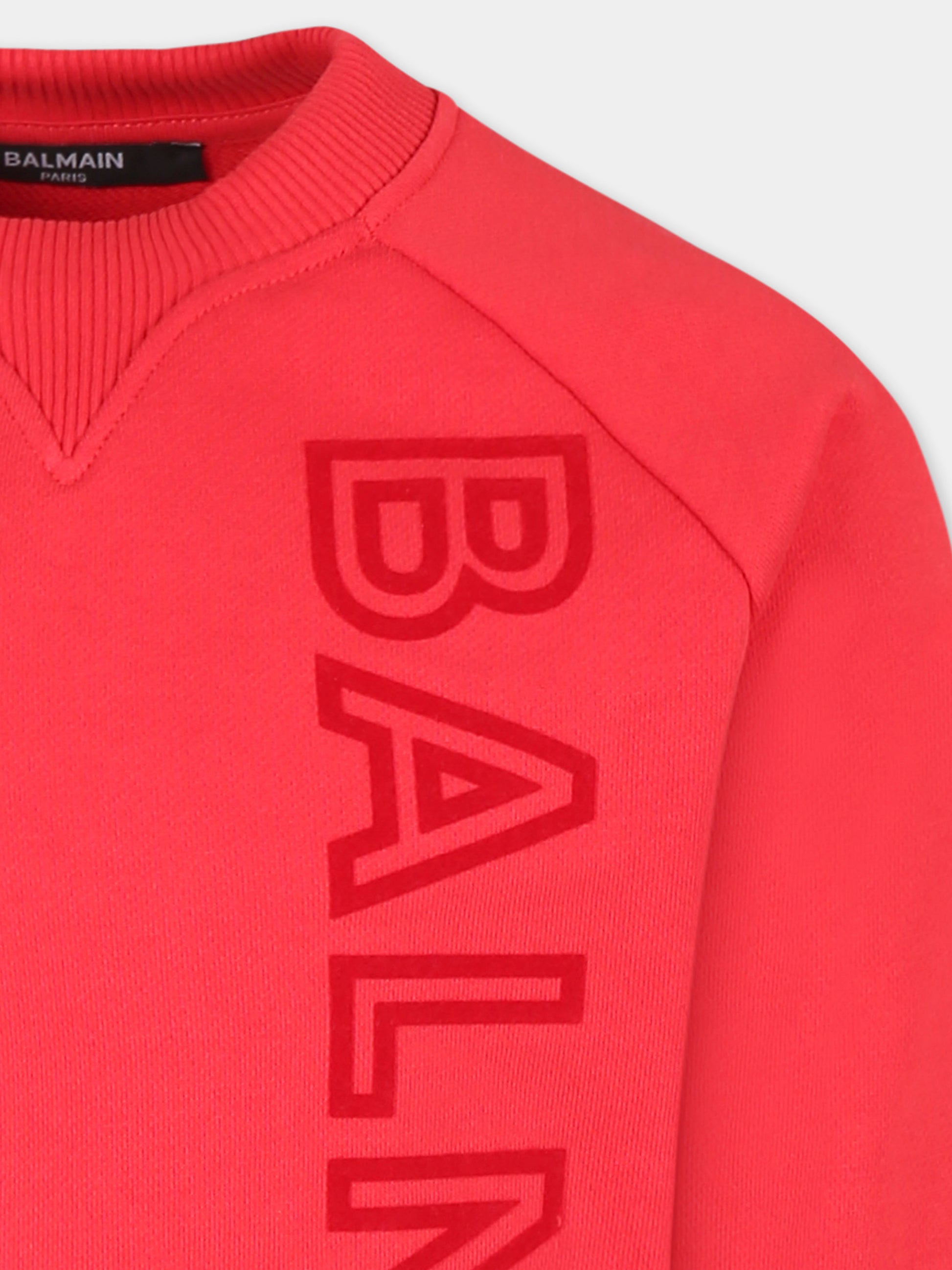 Felpa rossa per bambino con logo,Balmain Kids,BV4P90 Z1753 414