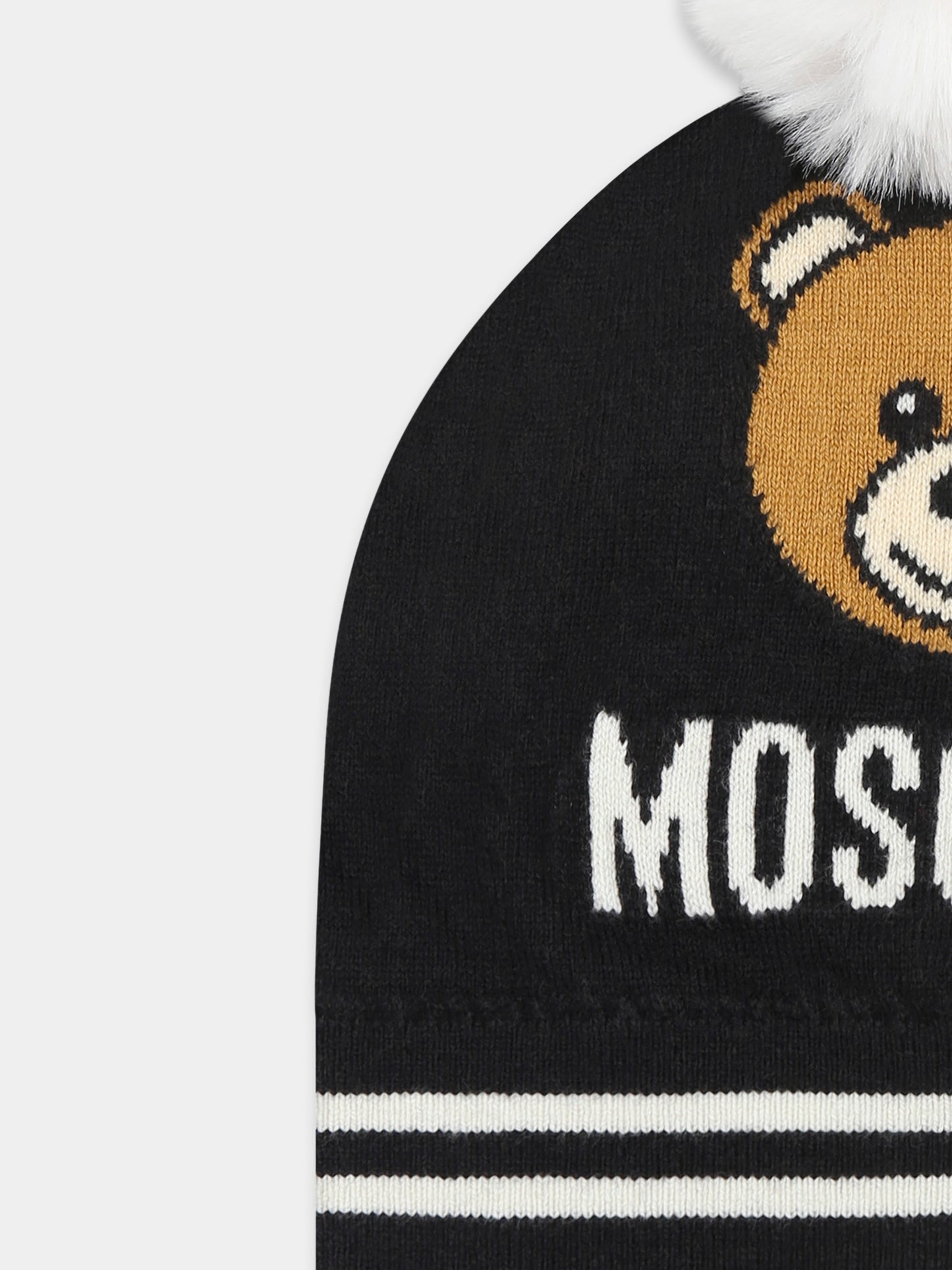 Berretto nero per bambini con Teddy Bear,Moschino Kids,HUX02K LHE43 60100