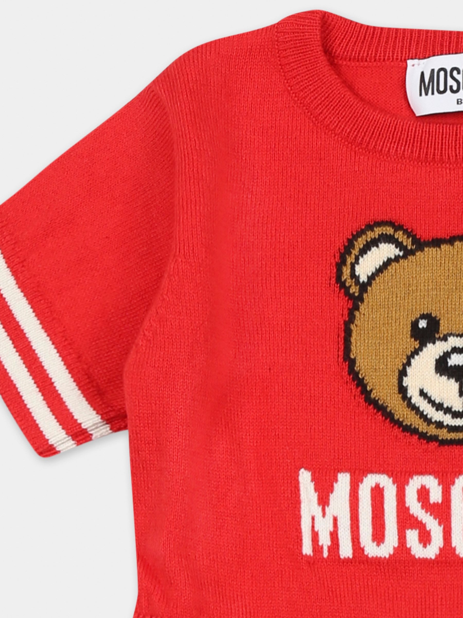 Vestito rosso per neonata con Teddy Bear,Moschino Kids,MDV0BO LHE43 50109