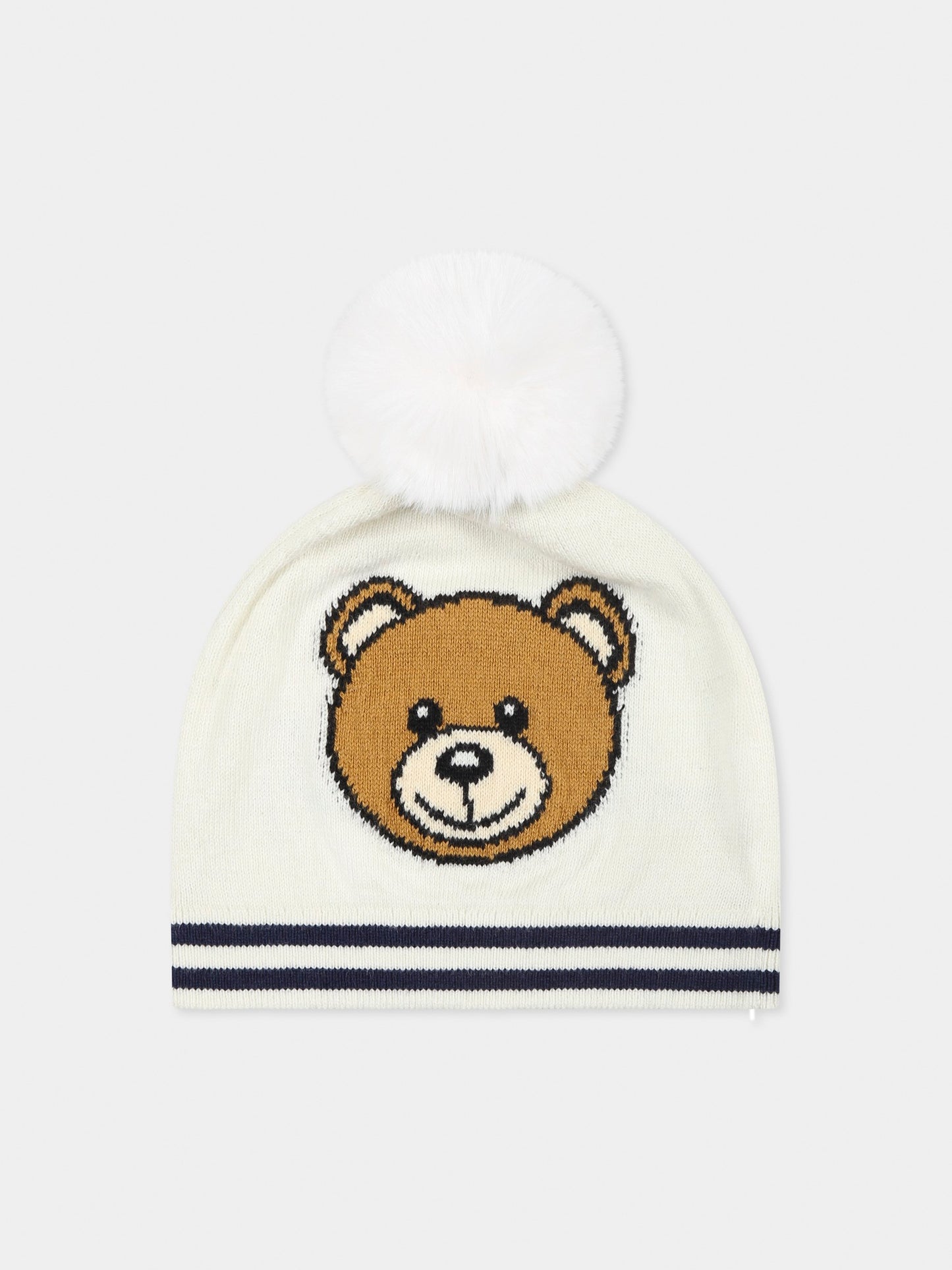 Berretto avorio per neonati con Teddy Bear,Moschino Kids,MUX04W LHE43 10063