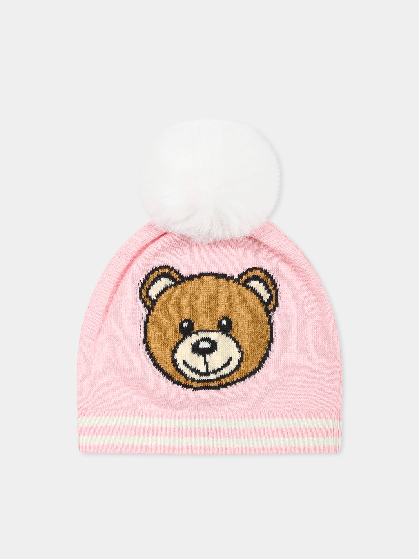 Berretto rosa per neonata con Teddy Bear,Moschino Kids,MUX04W LHE43 50209