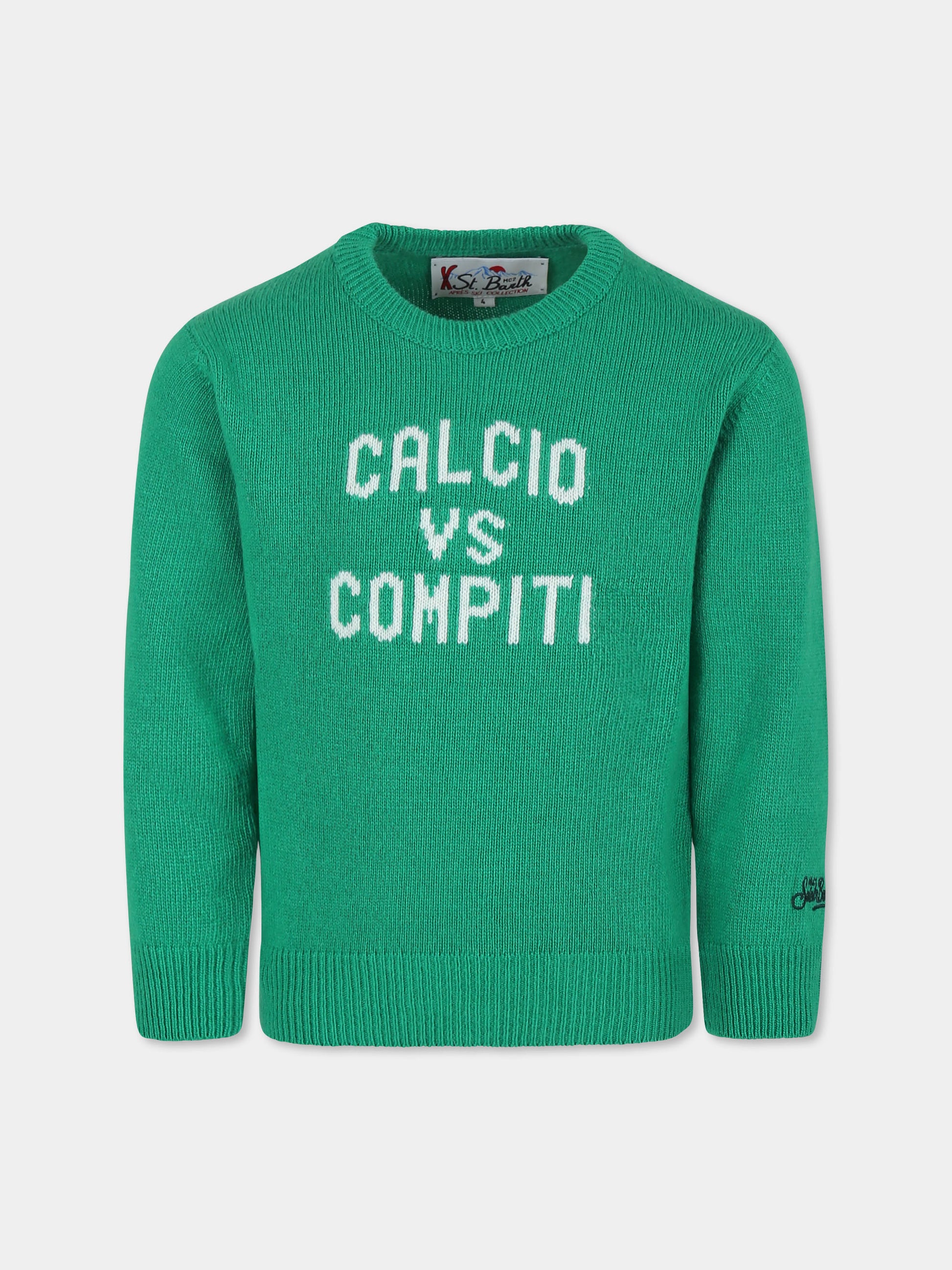 Maglione verde per bambino con scritta Calcio vs Compiti,Mc2 Saint Barth,DOU0001 - 02478G