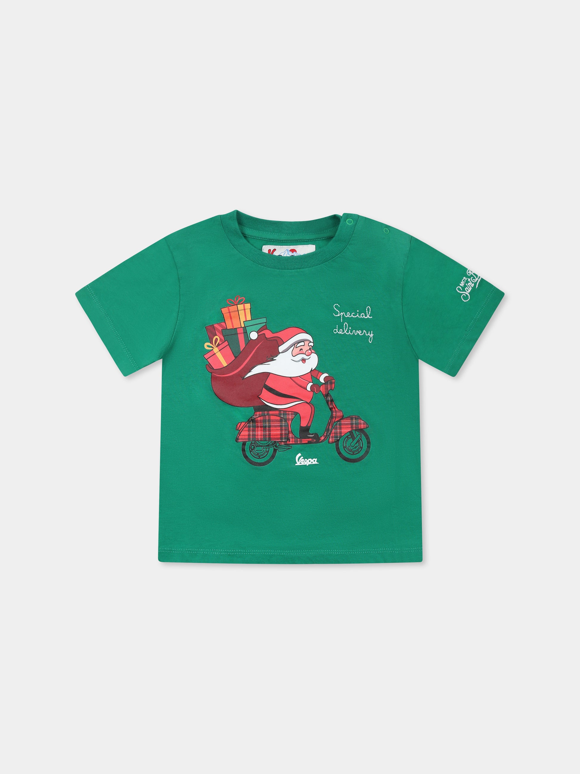 T-shirt verde per bambino con Babbo Natale,Mc2 Saint Barth,CAM0001 - 00192G