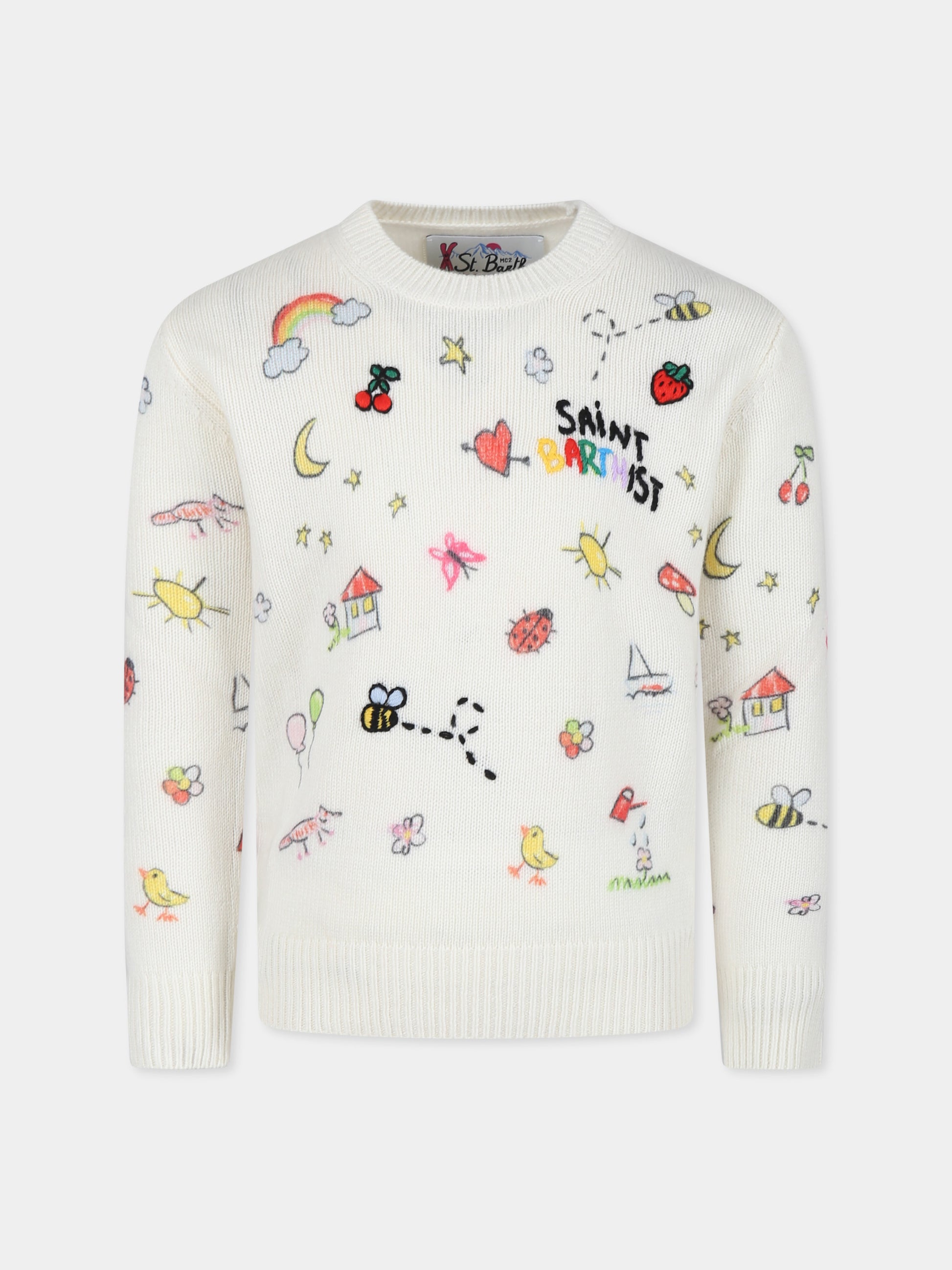 Maglione bianco per bambina con disegni all over,Mc2 Saint Barth,PRC0012 - 00057G