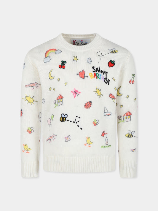 Maglione bianco per bambina con disegni all over,Mc2 Saint Barth,PRC0012 - 00057G