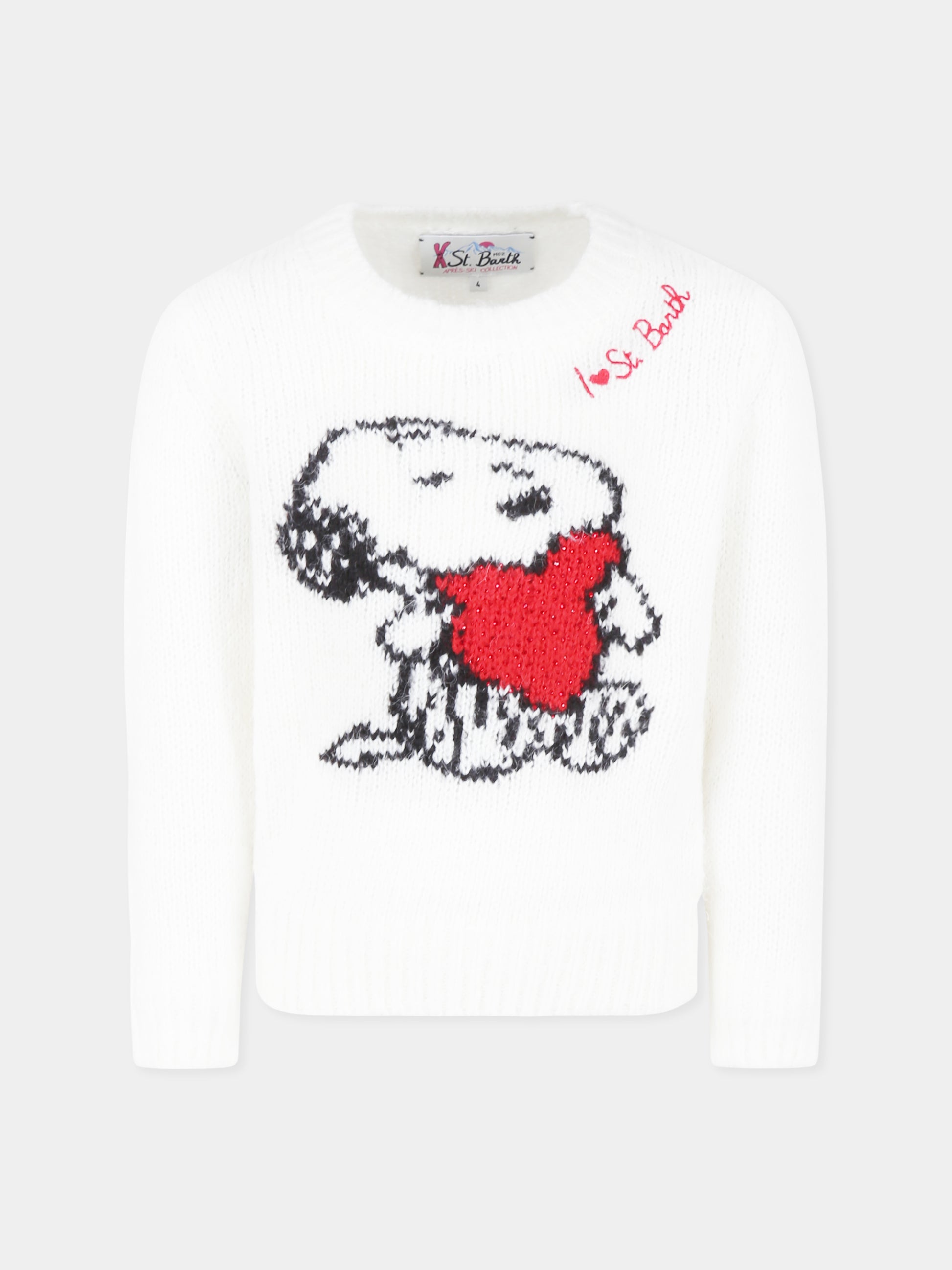 Maglione bianco per bambina con Snoopy e cuore,Mc2 Saint Barth,PRC0001 - 01783G