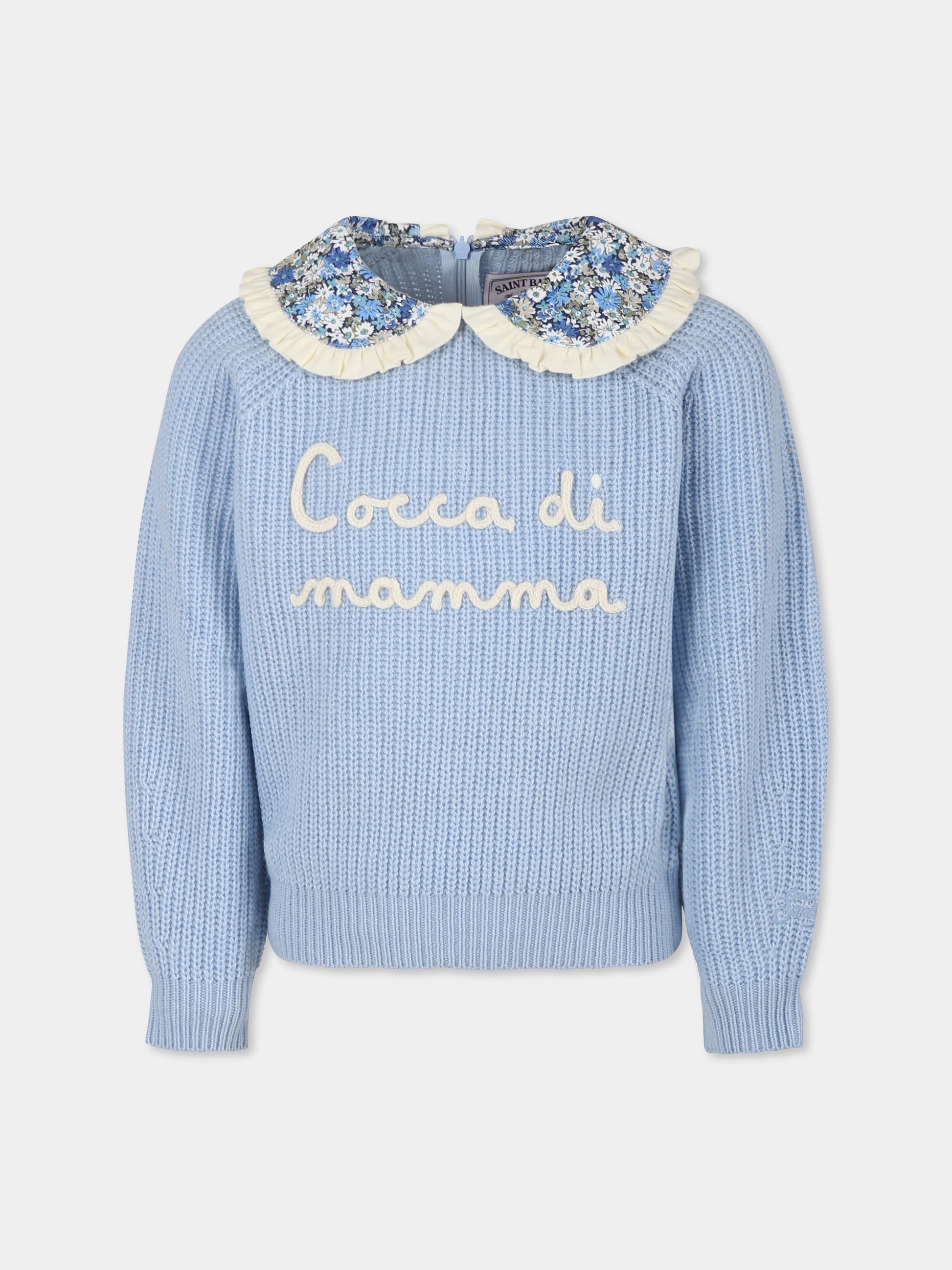 Maglione celeste per bambina con scritta Cocca di mamma,Mc2 Saint Barth,CAJ001 - 00132G