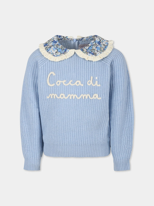 Maglione celeste per bambina con scritta Cocca di mamma,Mc2 Saint Barth,CAJ001 - 00132G