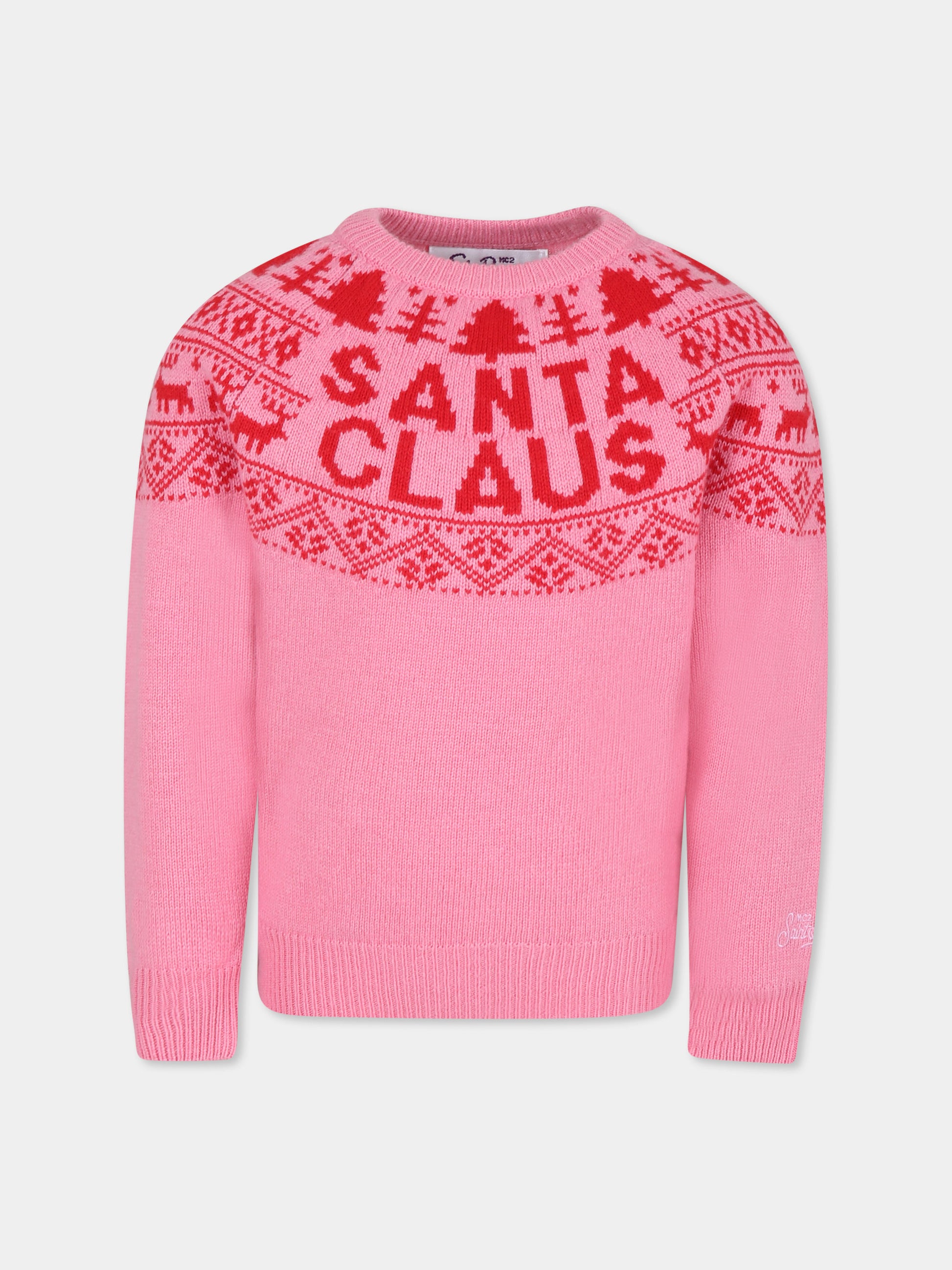 Maglione rosa per bambina con scritta Santa Claus,Mc2 Saint Barth,PRC0001 RESA21
