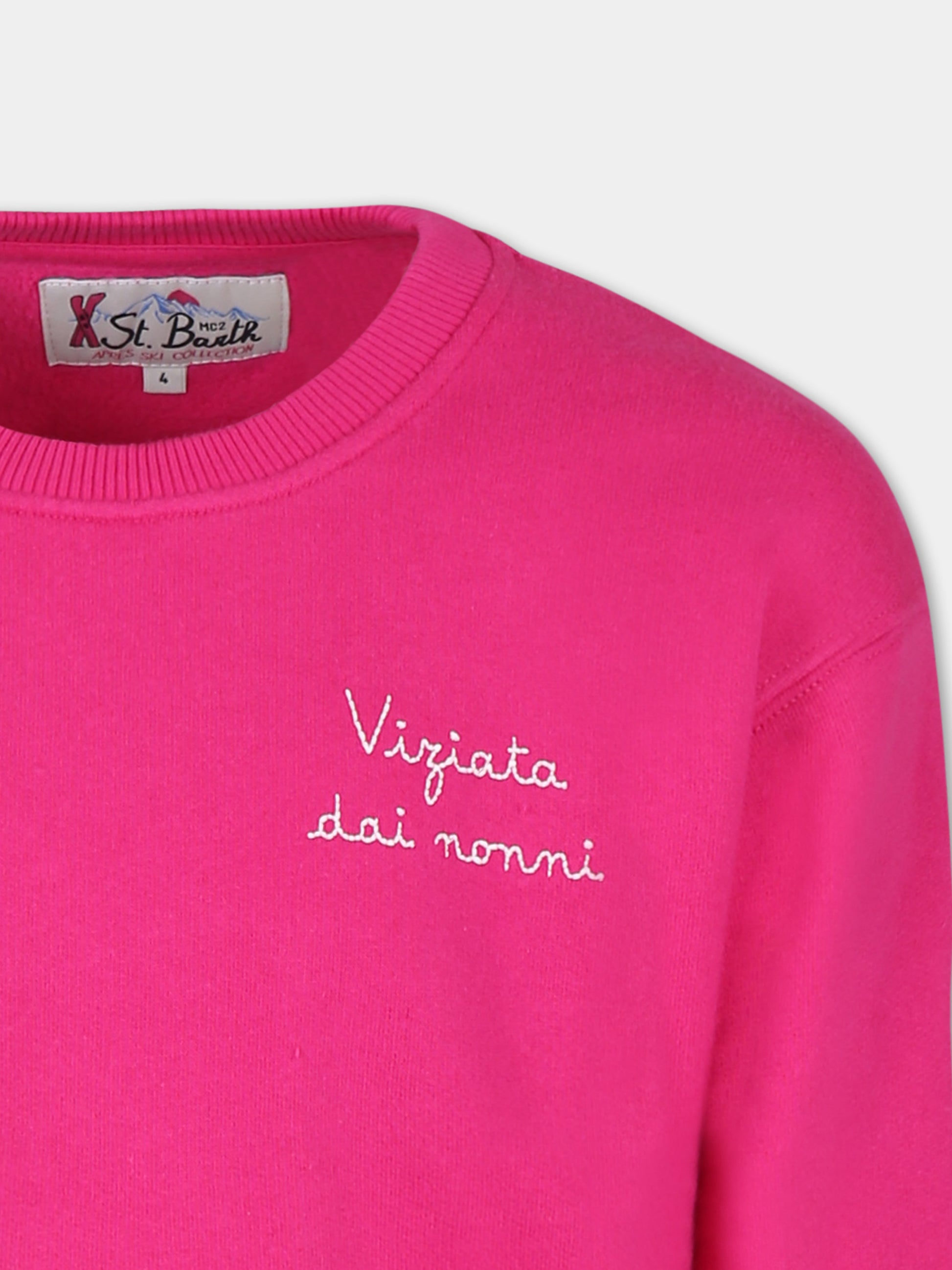 Felpa fucsia per bambina con scritta Viziata dai nonni,Mc2 Saint Barth,BRN0002 01629G