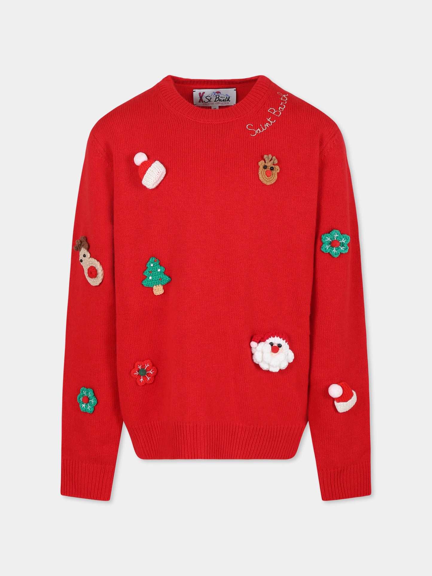 Maglione rosso per bambini con logo e ricami,Mc2 Saint Barth,PRC0003 00190E