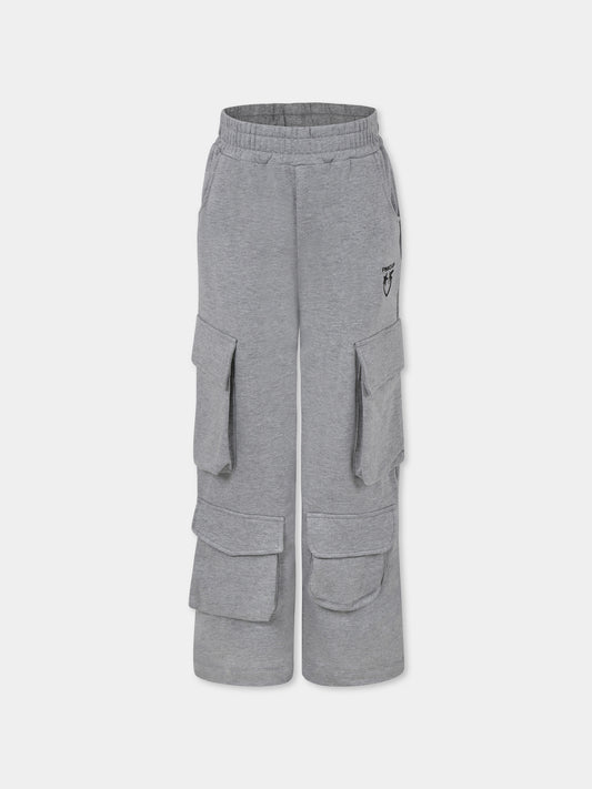 Grey trousers for girl with logo