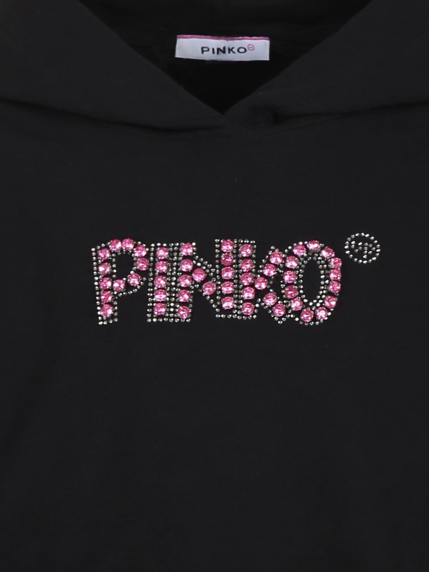 Felpa crop nera per bambina con logo e strass,Pinko,F4PIJGHS100 110