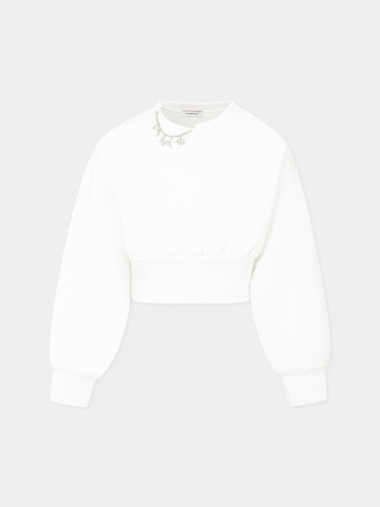 Felpa crop bianca per bambina con logo,Pinko,F4PIJGSW035 002