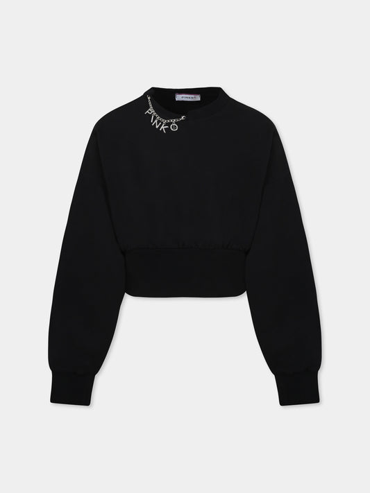 Felpa crop nera per bambina con logo,Pinko,F4PIJGSW035 110