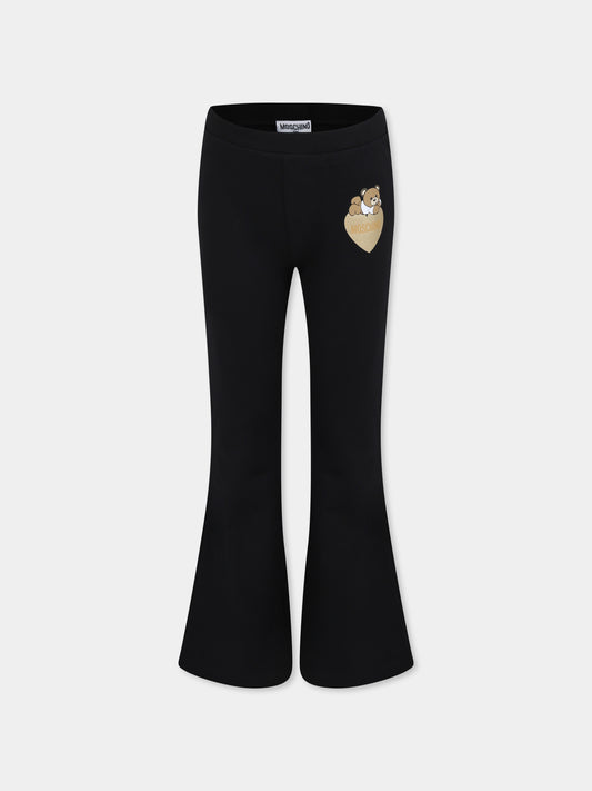 Pantaloni neri per bambina con Teddy Bear,Moschino Kids,HBP050 LDA16 60100