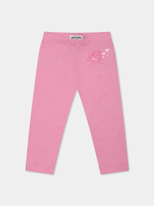 Leggings rosa per neonata con Teddy Bear,Moschino Kids,MCP032 LBA11 50243