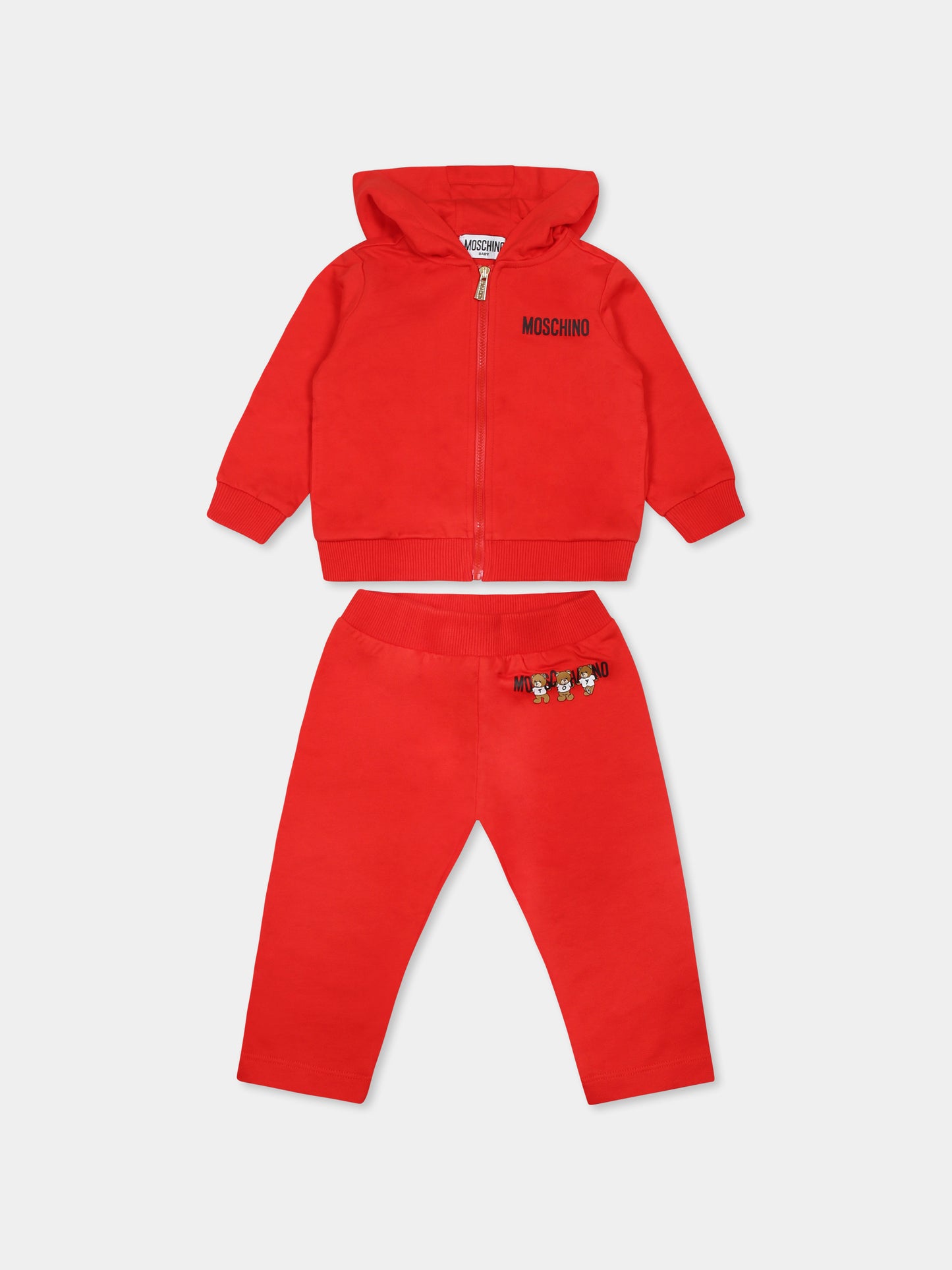 Completo rosso per neonati con tre Teddy Bears,Moschino Kids,MUK04Y LCA40 50109