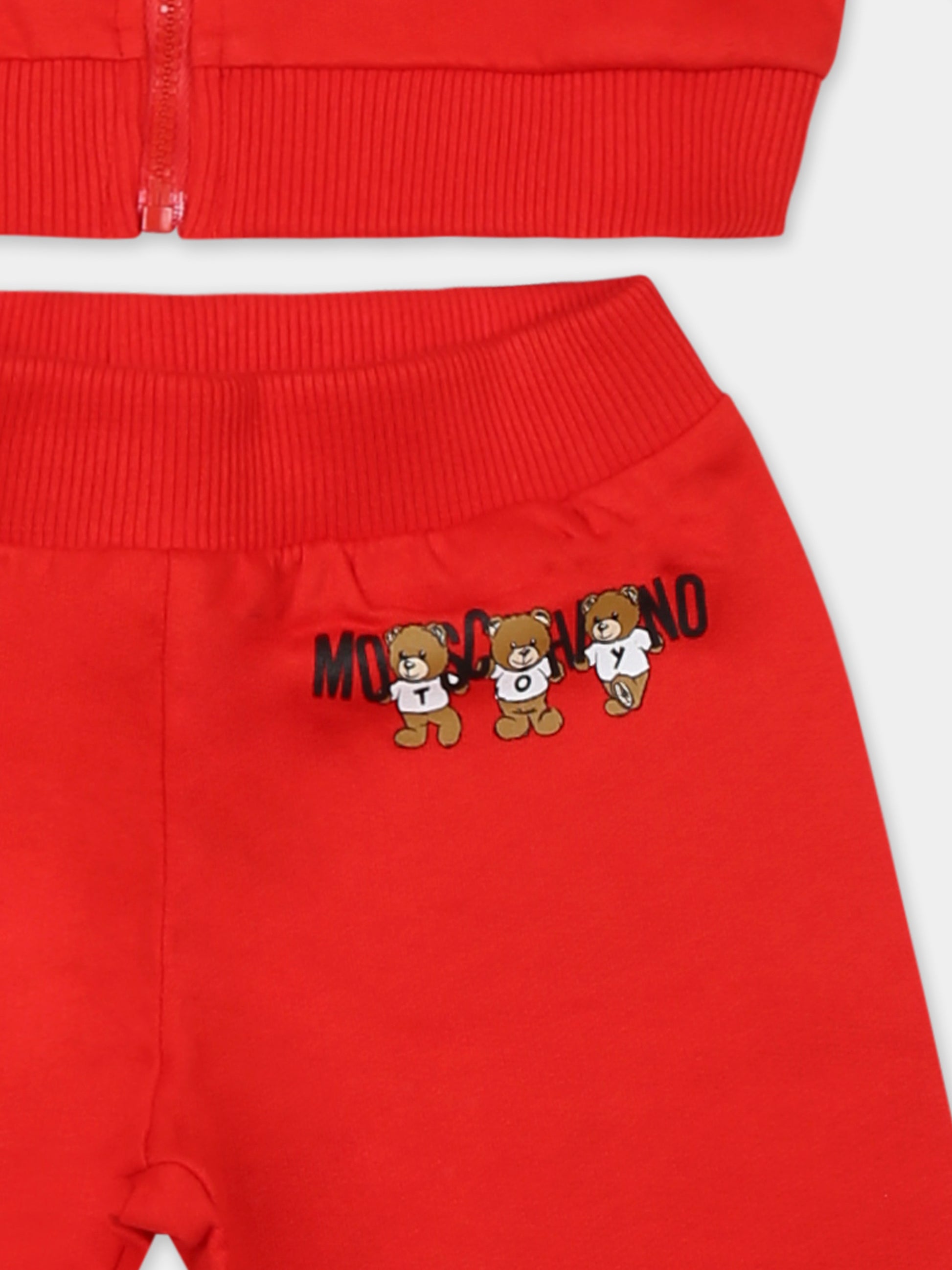 Completo rosso per neonati con tre Teddy Bears,Moschino Kids,MUK04Y LCA40 50109