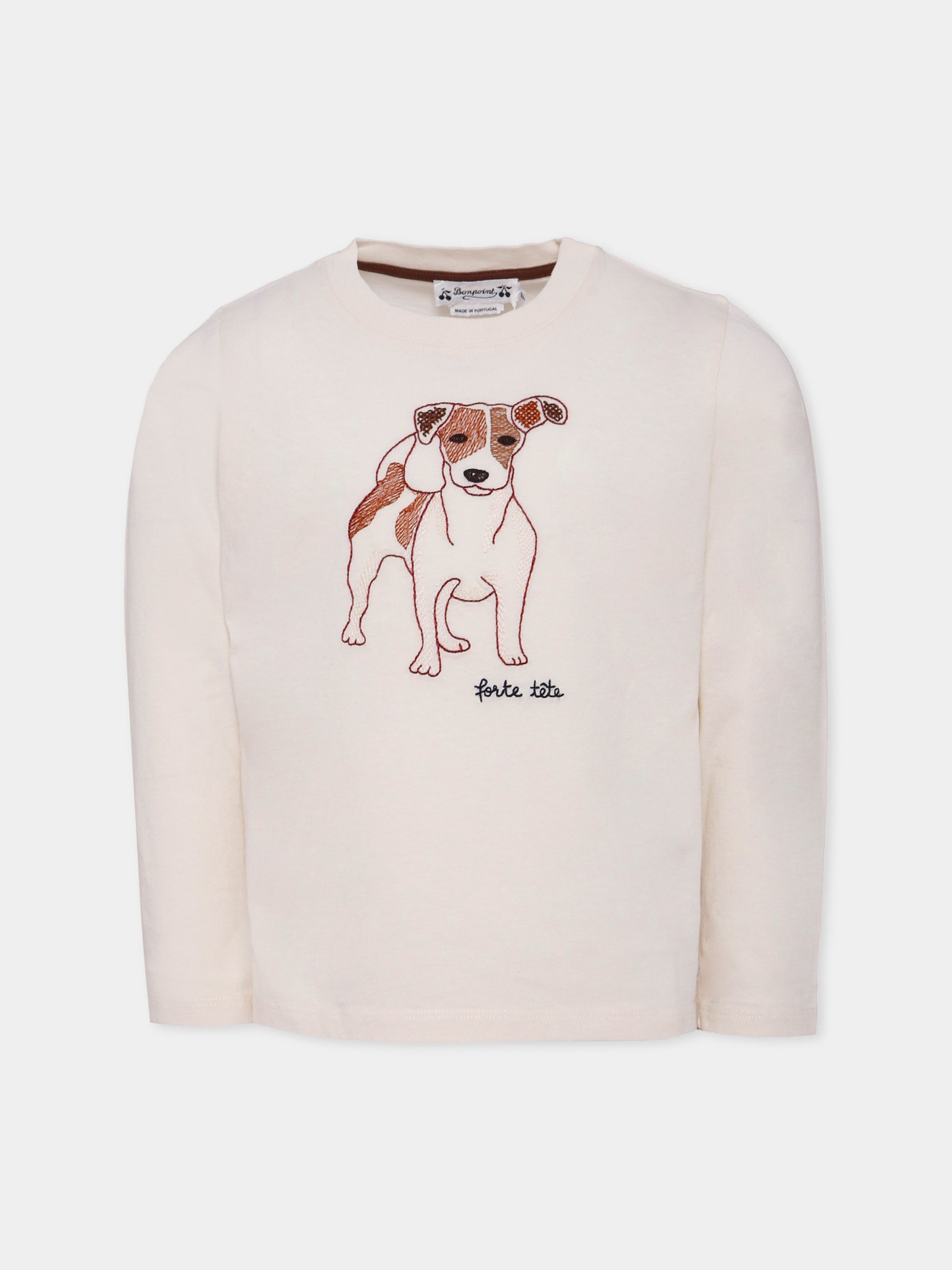 T-shirt avorio per bambino con cane,Bonpoint,W05BTSK00017 104