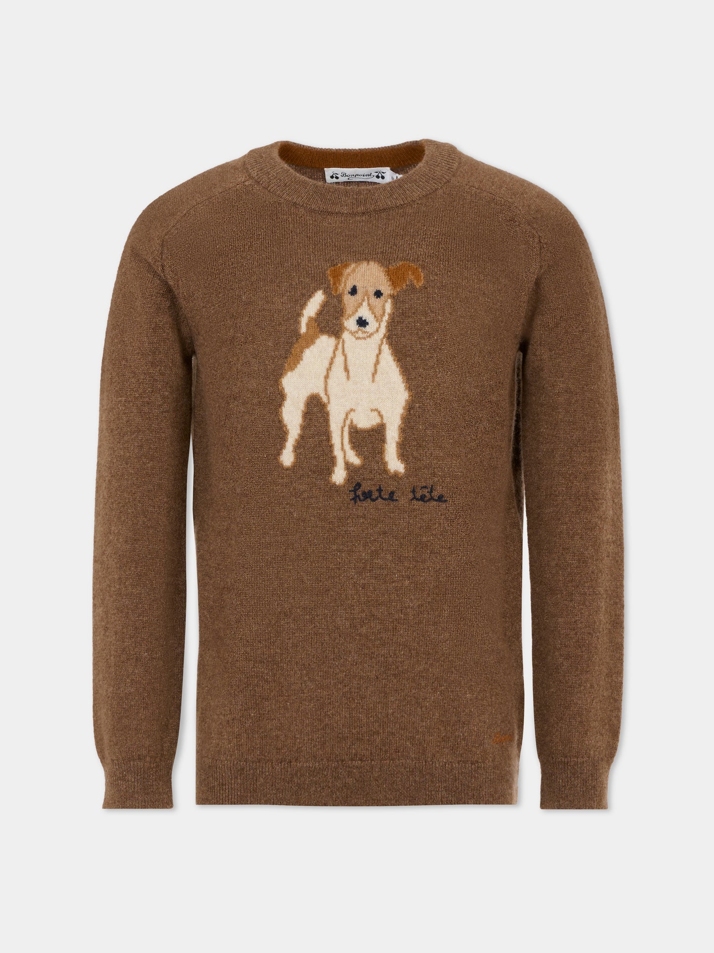 Maglione marrone per bambino con cane e logo,Bonpoint,W05BJUK00010 167