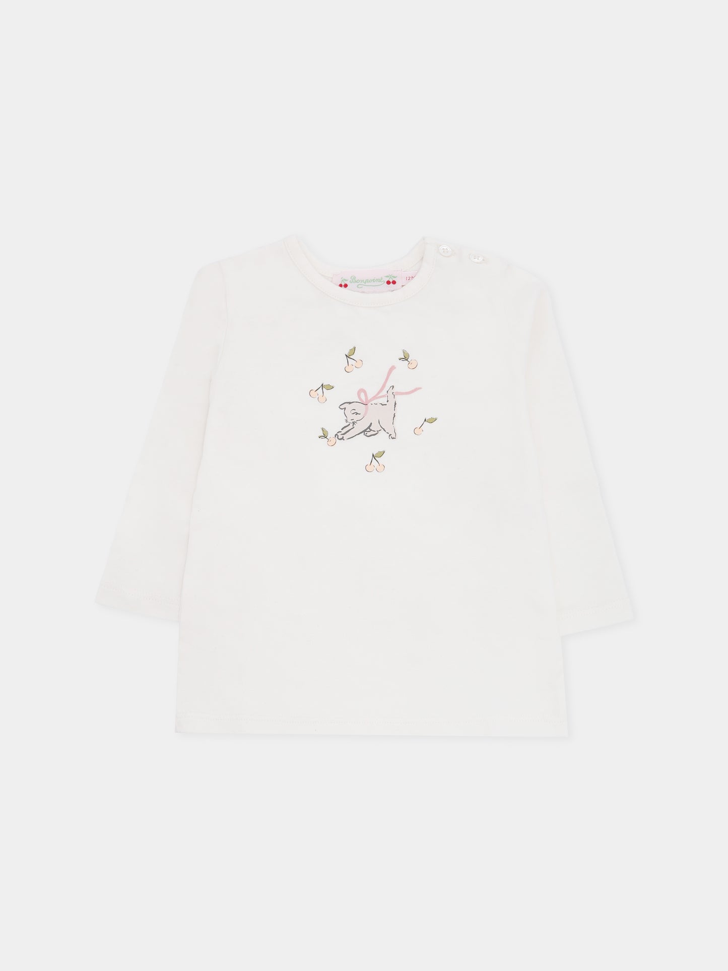 T-shirt avorio per neonata con ciliegie e gatto,Bonpoint,W05XTSK00003 103