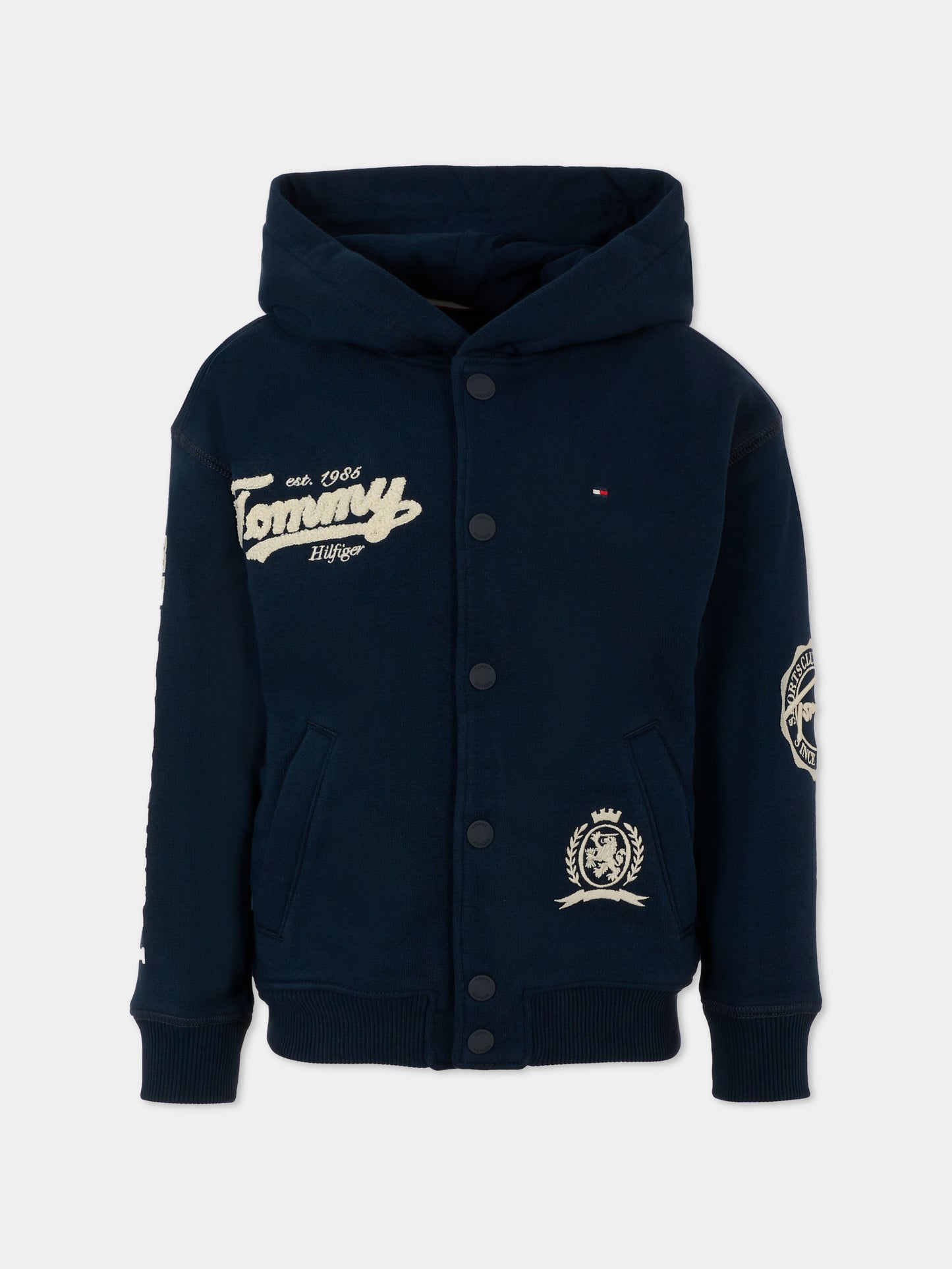 Felpa blu per bambino con logo ricamato,Tommy Hilfiger Junior,25CTHKB0KB09752 C1G