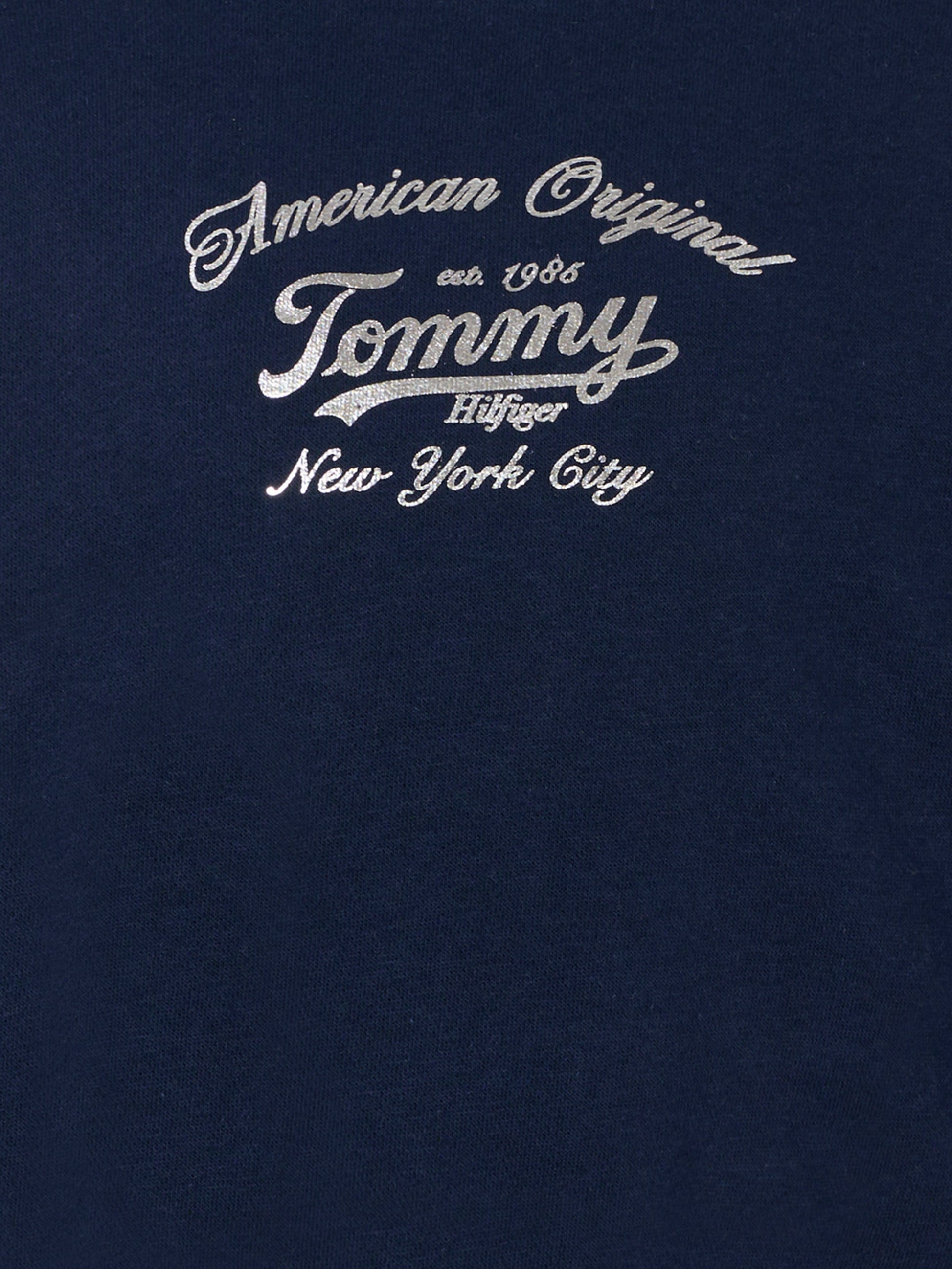 Felpa blu per bambina con logo argentato,Tommy Hilfiger Junior,25CTHKG0KG08683 C1G