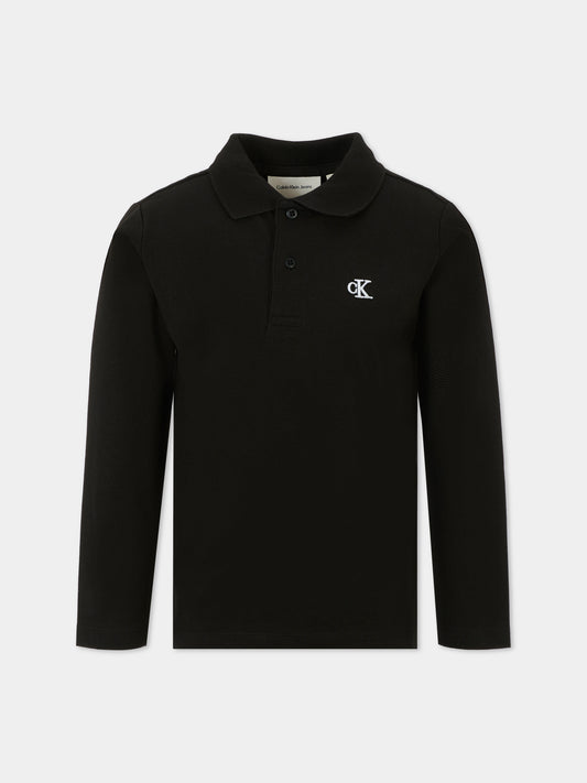 Polo nera per bambino con logo ricamato,Calvin Klein Kids,25CCKIB0IB02421 BEH