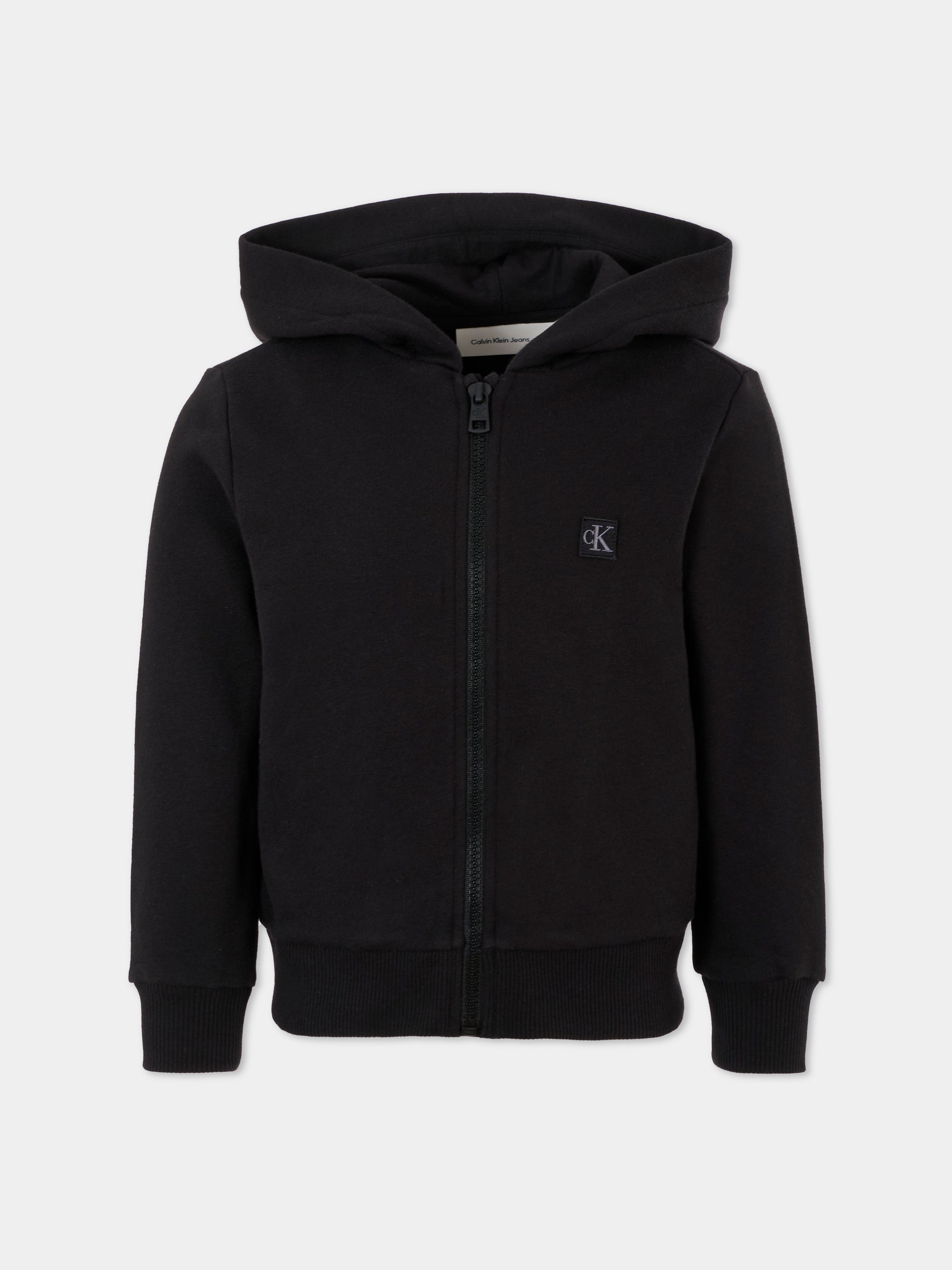 Felpa nera per bambini con patch logato,Calvin Klein Kids,25CCKIU0IU00707 BEH