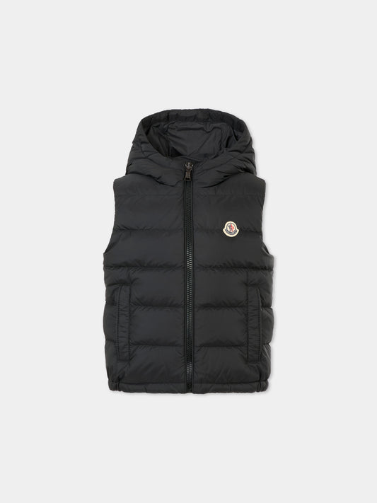 Gilet nero Fudo per bambino con patch logato,Moncler Kids,K2954 - 1A00029 - 53A5E 999