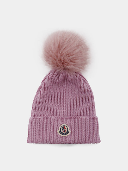 Berretto rosa per bambina con pompon,Moncler Kids,K2954 - 3B00011 - M1131 51F