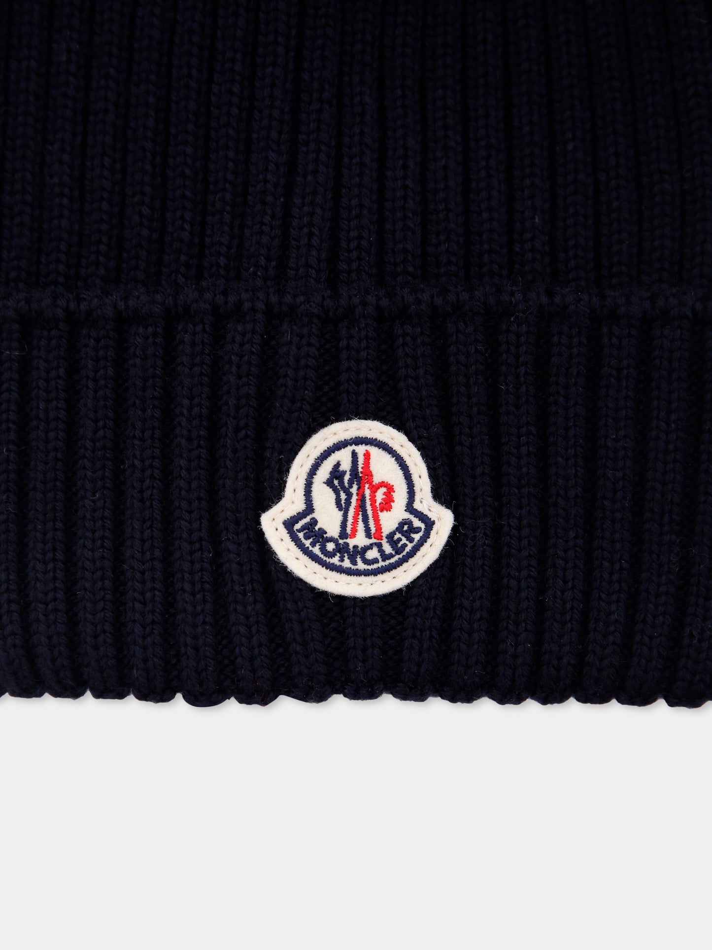 Berretto blu per bambini con pompon,Moncler Kids,K2954 - 3B00011 - A9327 742